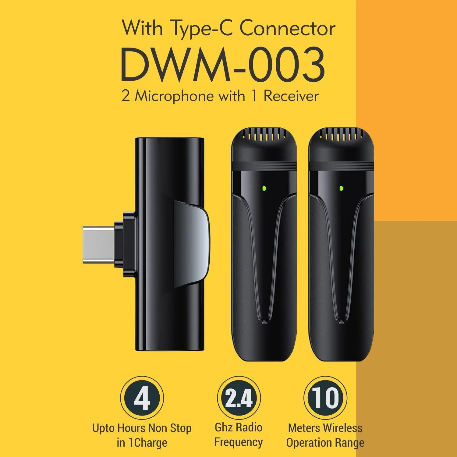 Digitek (DWM 003) Wireless Microphone with Receiver Set, 2 Mics + 1 Receiver, Type C Connector, 4 Hours Continuous Use, 10m Wireless Range, Suitable for Vlog, YouTube, Live Streaming, Video Recording - Image 4