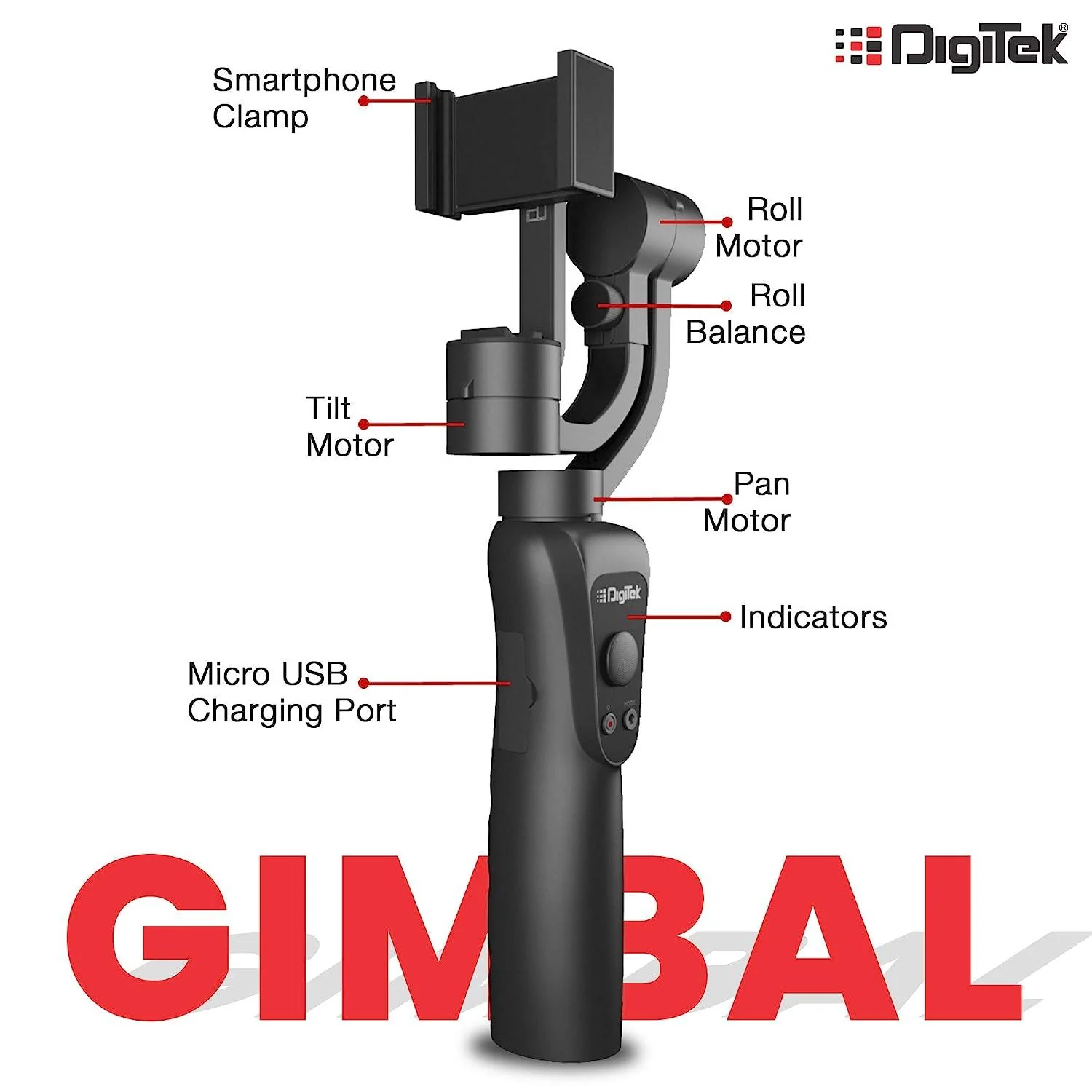 Digitek (DSG 005) 3-Axis Handheld Gimbal Stabilizer for Smartphones & Gopro with Face & Object Tracking Motion, Various Time Lapse Features & Up to 12 hrs. Operational Time DSG 005 - Image 4