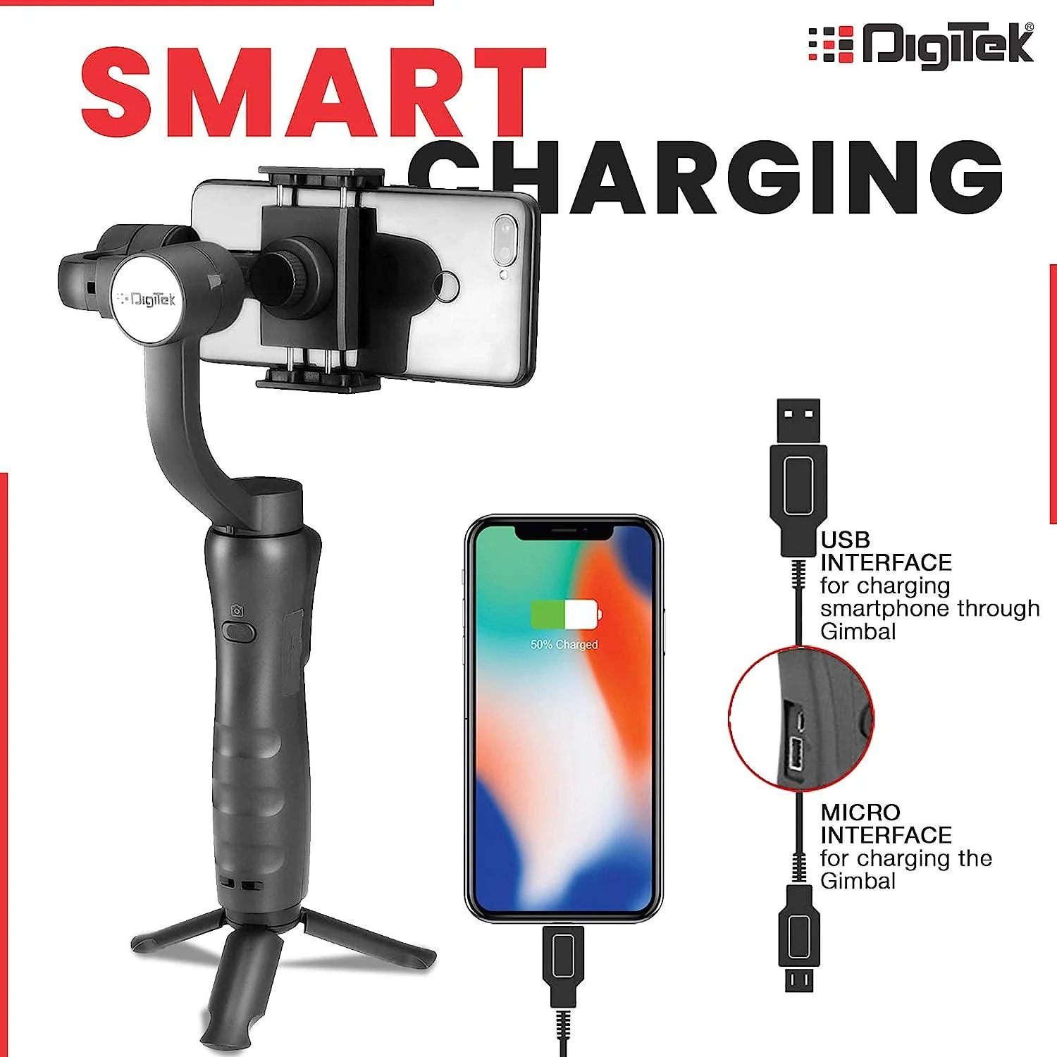 Digitek (DSG 005) 3-Axis Handheld Gimbal Stabilizer for Smartphones & Gopro with Face & Object Tracking Motion, Various Time Lapse Features & Up to 12 hrs. Operational Time DSG 005 - Image 5