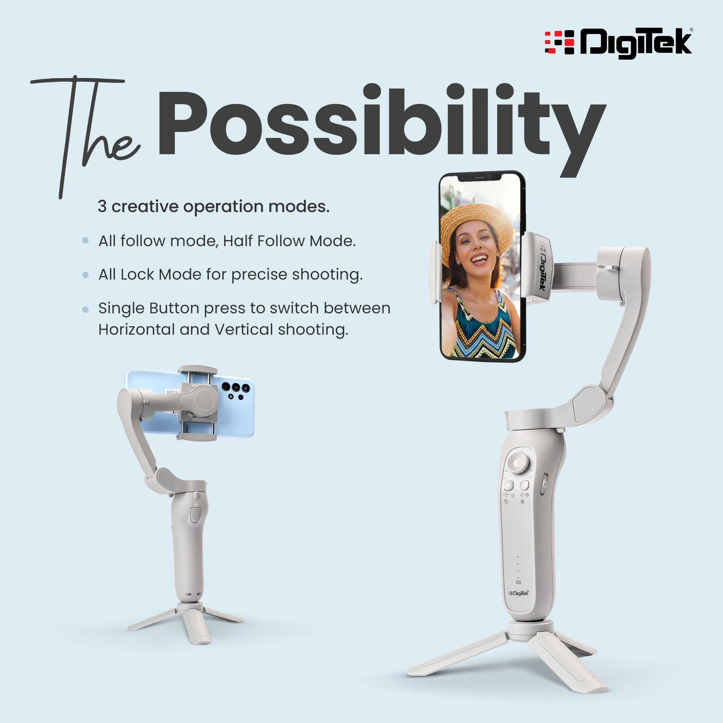 Digitek (DSG 007F) 3 Axis Handheld Steady Gimbal PTZ Camera Mount for All Smart Phones with Face & Object Tracking Motion, Various Time Lapse Features - Image 6