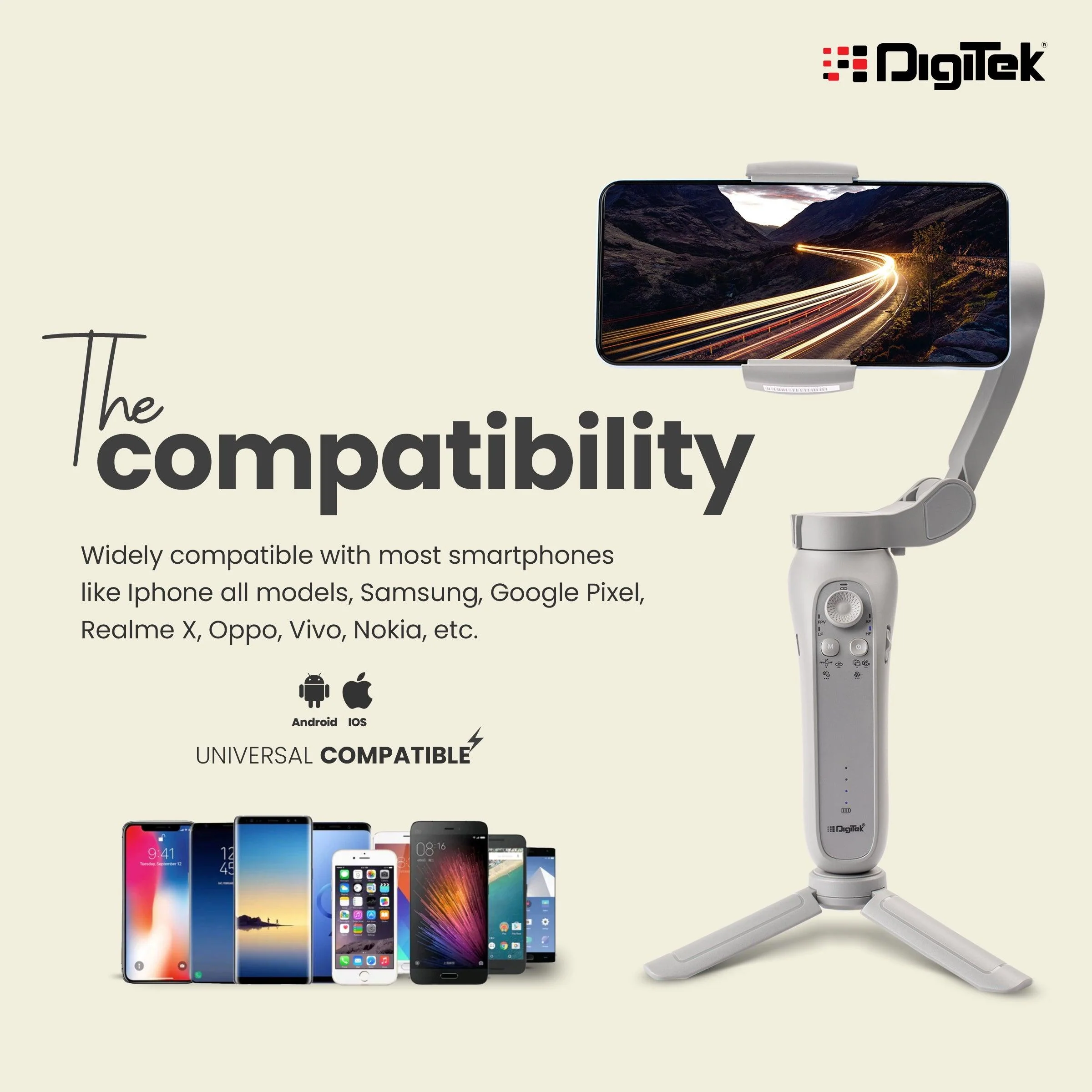 Digitek (DSG 007F) 3 Axis Handheld Steady Gimbal PTZ Camera Mount for All Smart Phones with Face & Object Tracking Motion, Various Time Lapse Features - Image 9