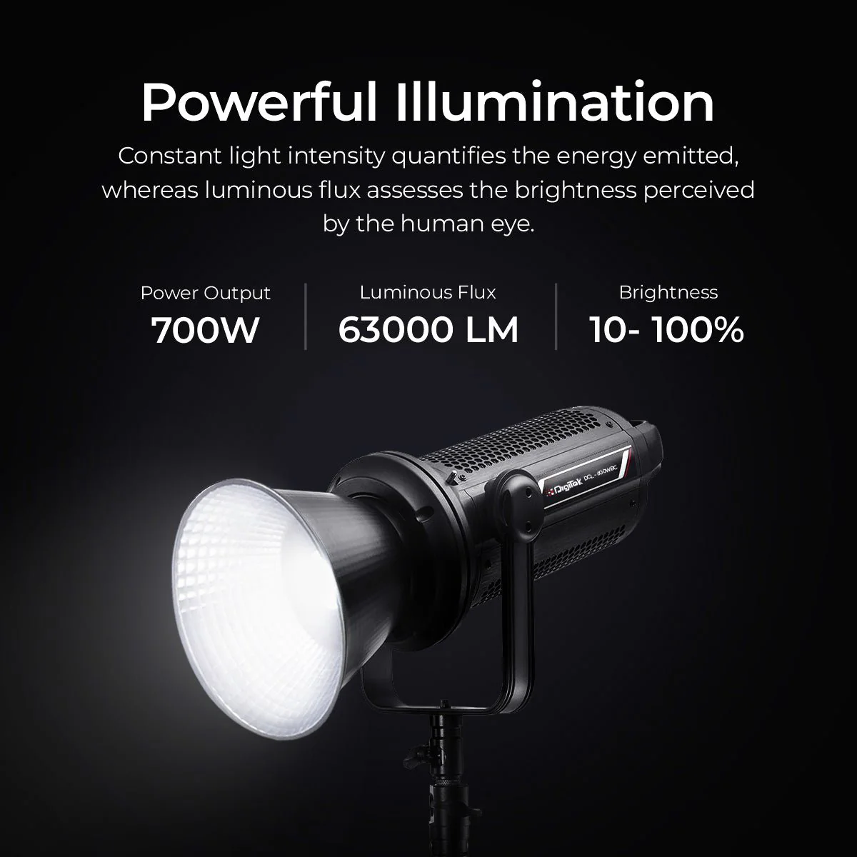 DIGITEK® (DCL-600WBC Combo) 700W Bi Color Continuous LED Video Light with 18CM Reflector & Portable Power Box, AC Power, 2700K-6500K Color Temp Control, 96+ CRI, 63000 Lumen, Ideal for Shooting - Image 4