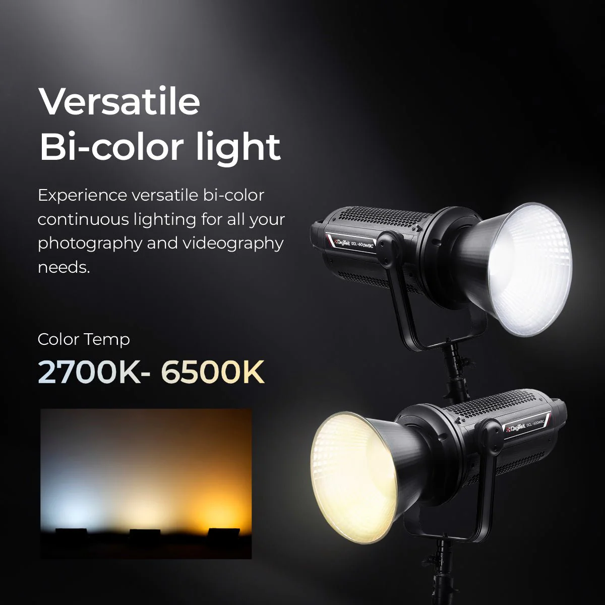 DIGITEK® (DCL-600WBC Combo) 700W Bi Color Continuous LED Video Light with 18CM Reflector & Portable Power Box, AC Power, 2700K-6500K Color Temp Control, 96+ CRI, 63000 Lumen, Ideal for Shooting - Image 5
