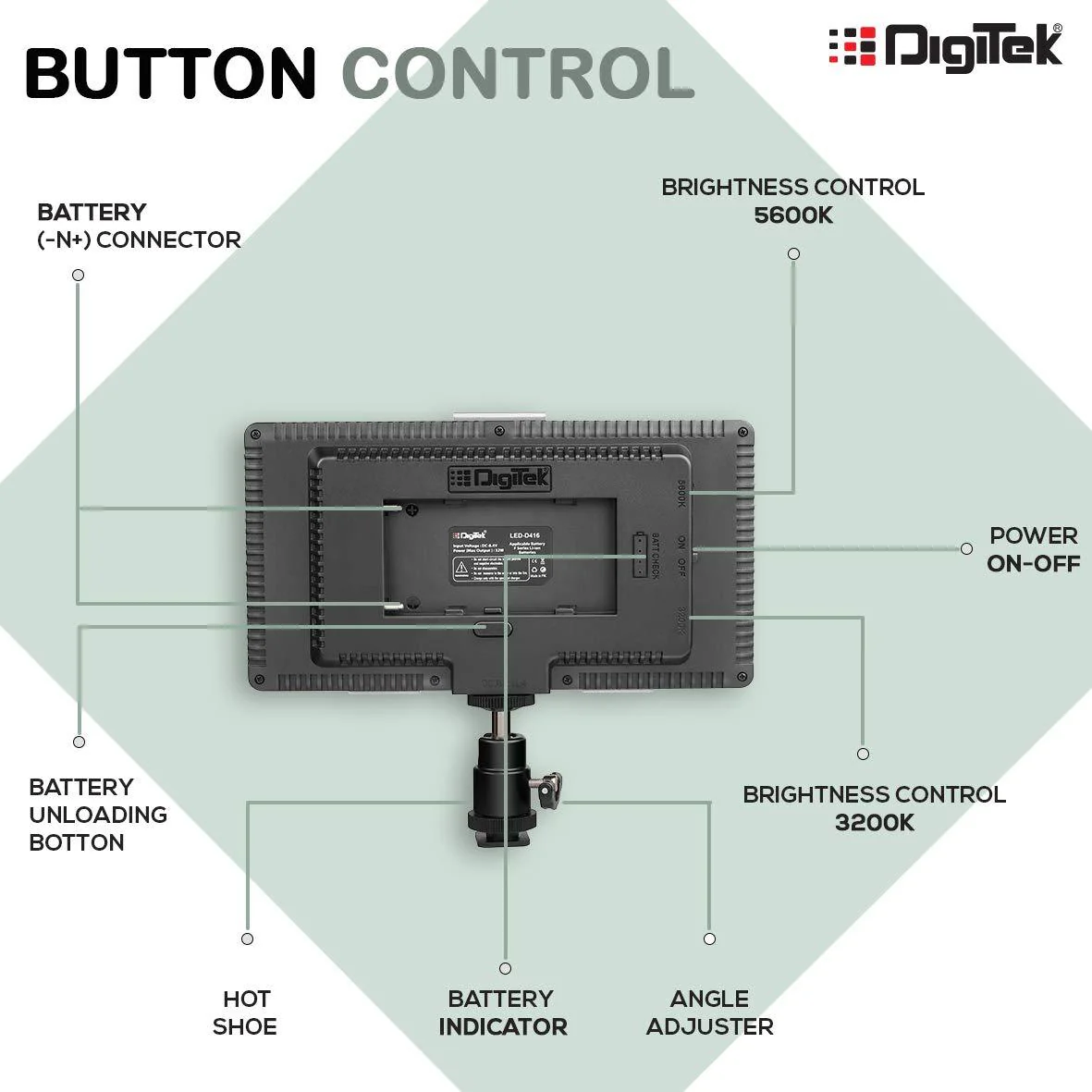 Digitek (LED D416) Combo Professional Video Light - Dimmable 3200k -5600k, Compatible with Tripods, Monopods, Cameras, Table stand & Camcorder | For YouTube Video , Product Photography (Battery Not Included)) - Image 3