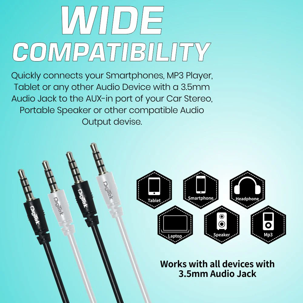 Digitek AUX Cable 1.5m DC 1.5M AUX for Smartphone (Colour May Vary) - Image 3