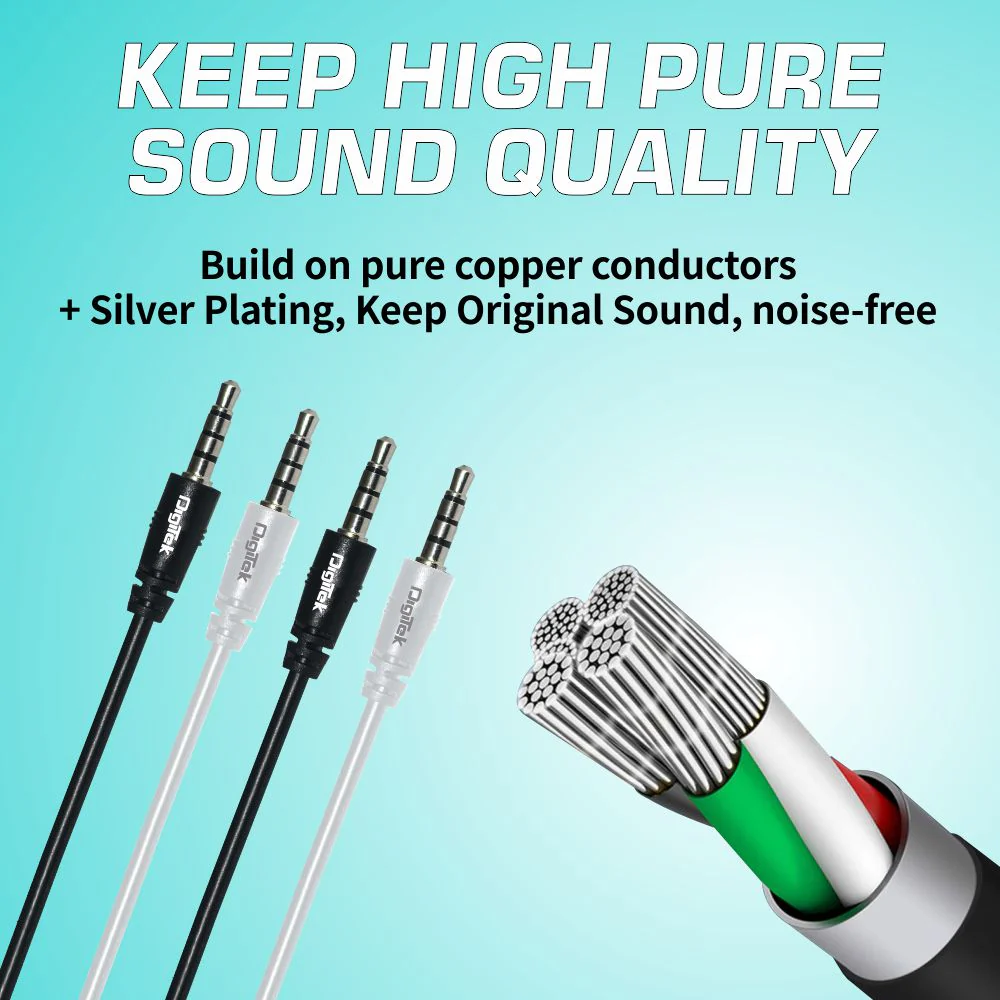 Digitek AUX Cable 1.5m DC 1.5M AUX for Smartphone (Colour May Vary) - Image 5