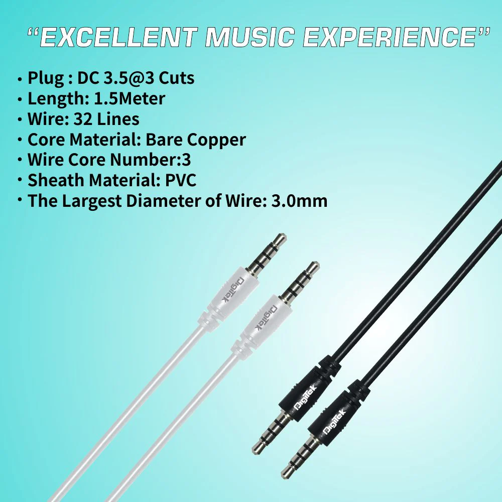 Digitek AUX Cable 1.5m DC 1.5M AUX for Smartphone (Colour May Vary) - Image 6
