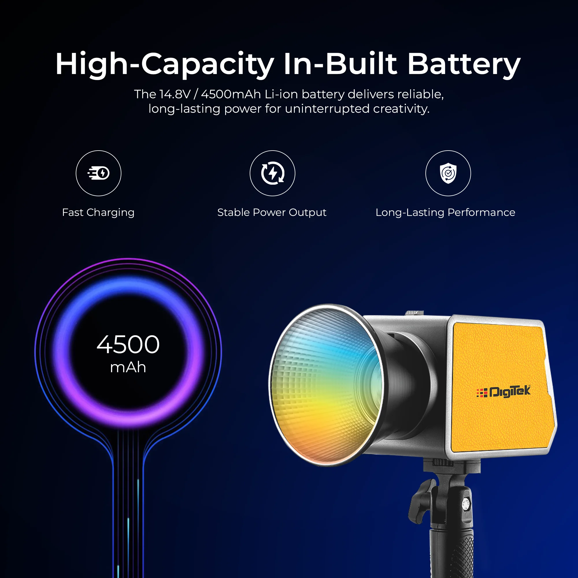 Digitek (DCL 100WBC RGB) 100W LED Video Light with Mini Bowens, Reflector, CRI 97+, 2700-6500K, 13000LM, App Control, 4500mAh Battery, 1/4 Mount, 20 FX Modes, for Indoor and Outdoor Shoots - Image 4