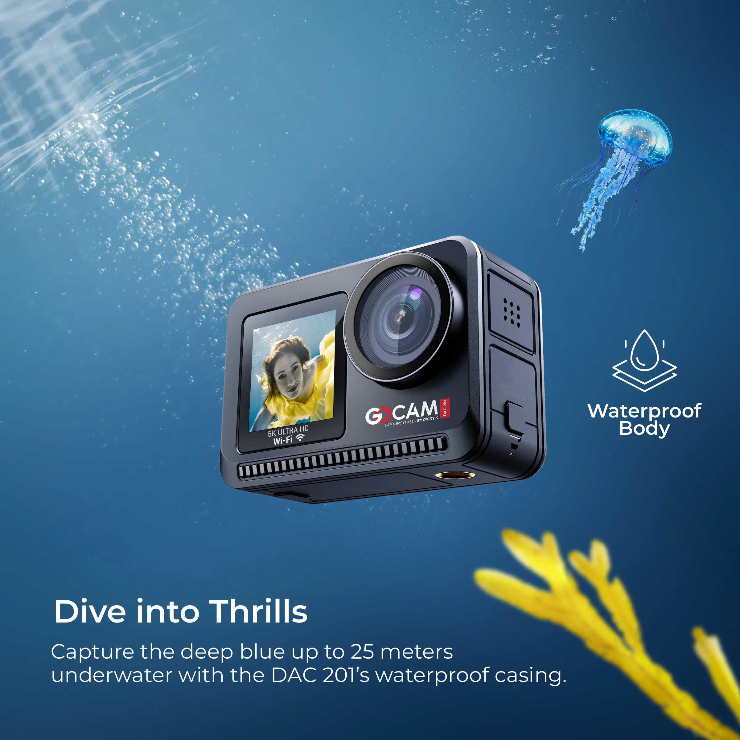 DIGITEK (DAC 201) 8K Ultra HD Waterproof Action Camera with Accesories Kit & Front & Rear Screen, 64MP Interpolated, 2x Batteries, Support 128GB TF Card, For Helmet/Travel/Riding/Sports/Adventure Shoot - Image 3