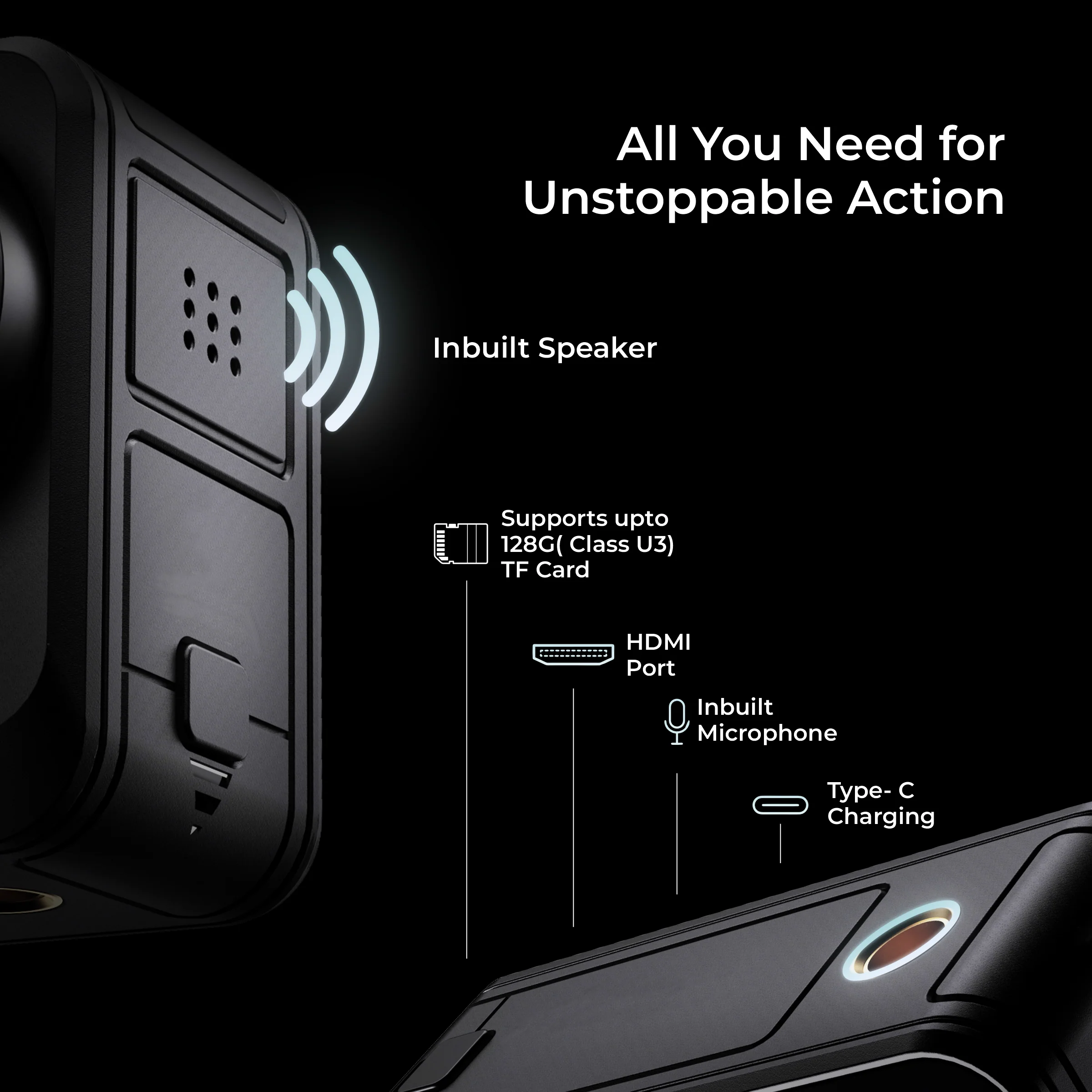 DIGITEK (DAC 201) 8K Ultra HD Waterproof Action Camera with Accesories Kit & Front & Rear Screen, 64MP Interpolated, 2x Batteries, Support 128GB TF Card, For Helmet/Travel/Riding/Sports/Adventure Shoot - Image 5
