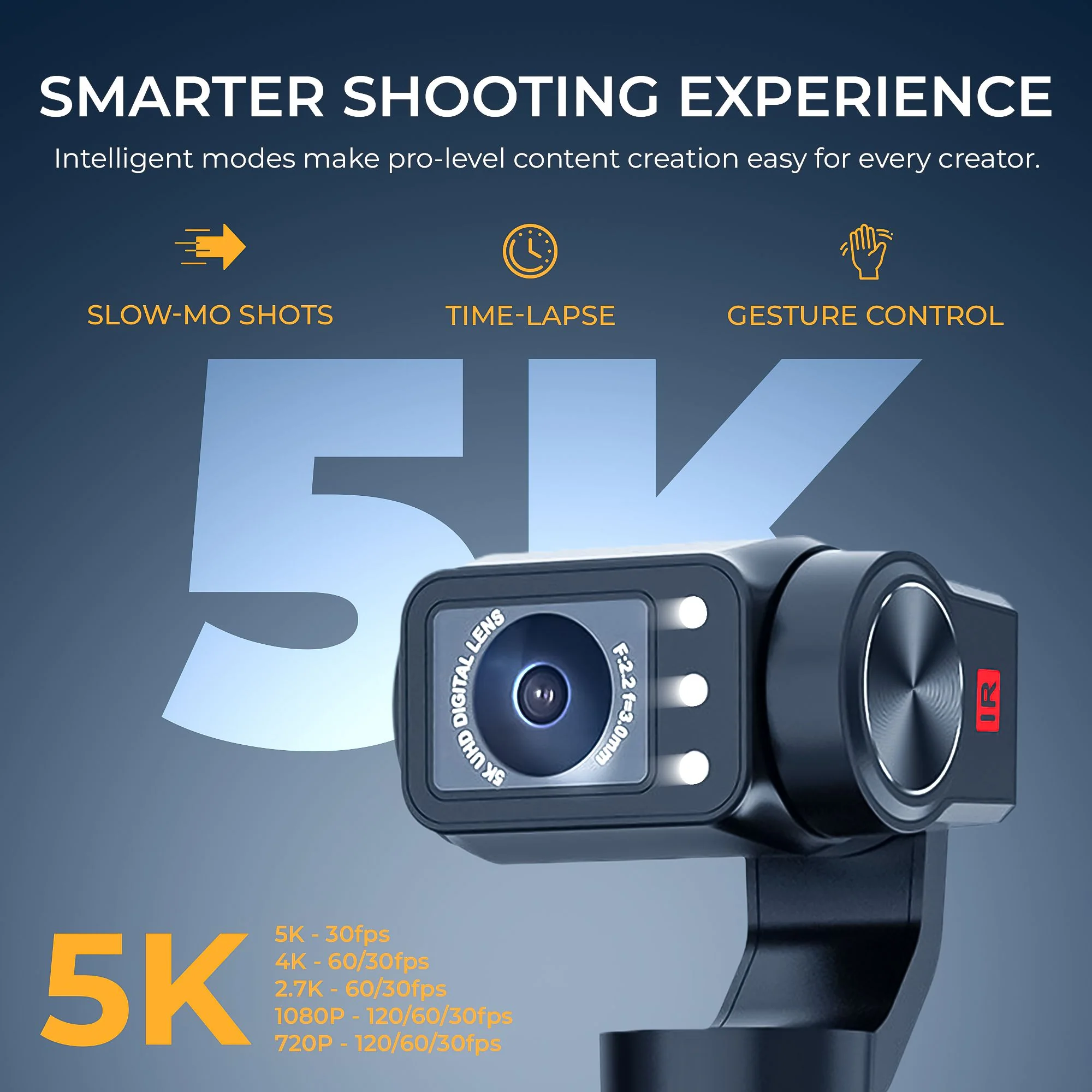 Digitek (DAC 202) 5K 3-Axis Handheld Action Camera with AI Face Tracking, 3.5” Rotating Screen, 48MP Sensor, Wi-Fi, Night Vision & External Mic Support - Image 4
