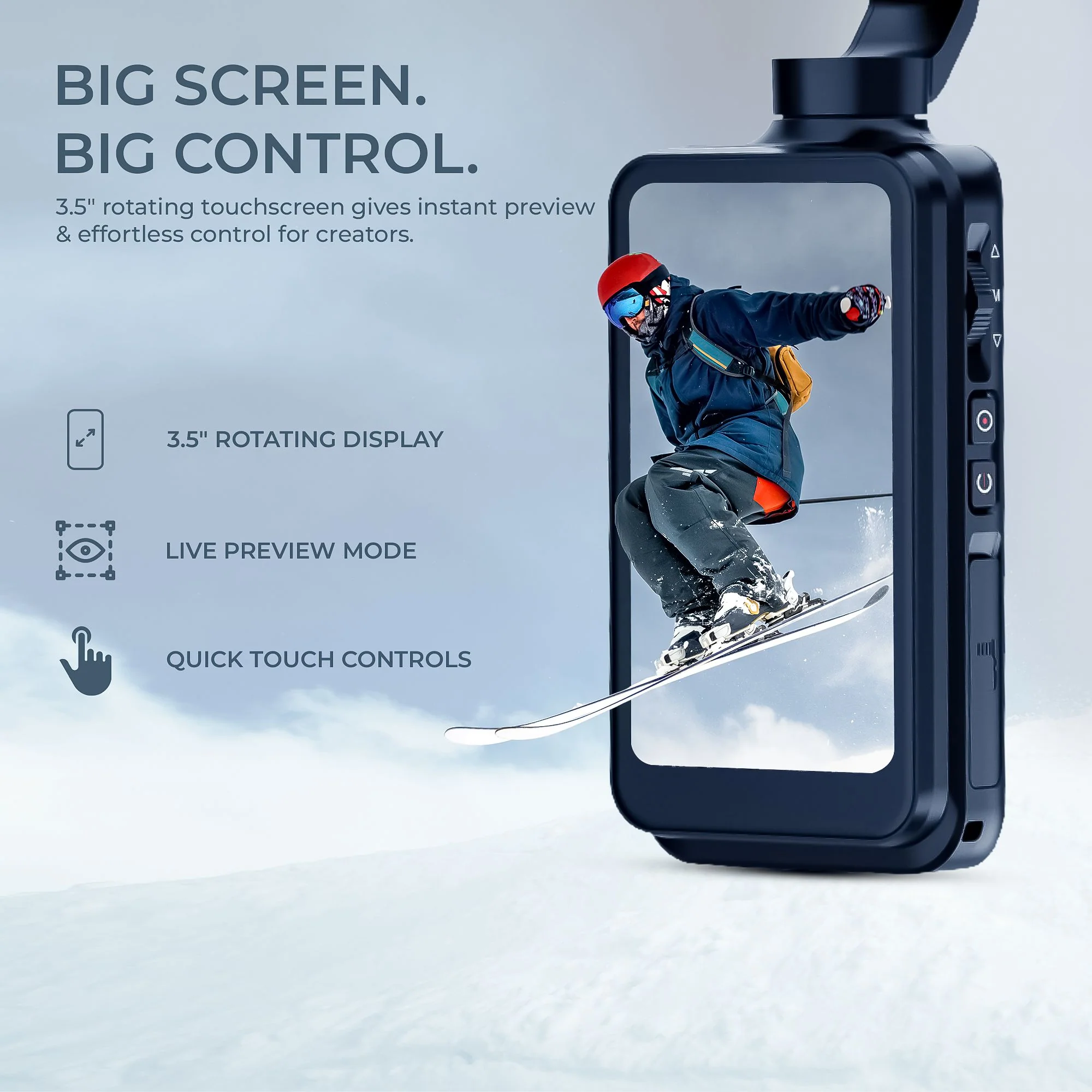 Digitek (DAC 202) 5K 3-Axis Handheld Action Camera with AI Face Tracking, 3.5” Rotating Screen, 48MP Sensor, Wi-Fi, Night Vision & External Mic Support - Image 6