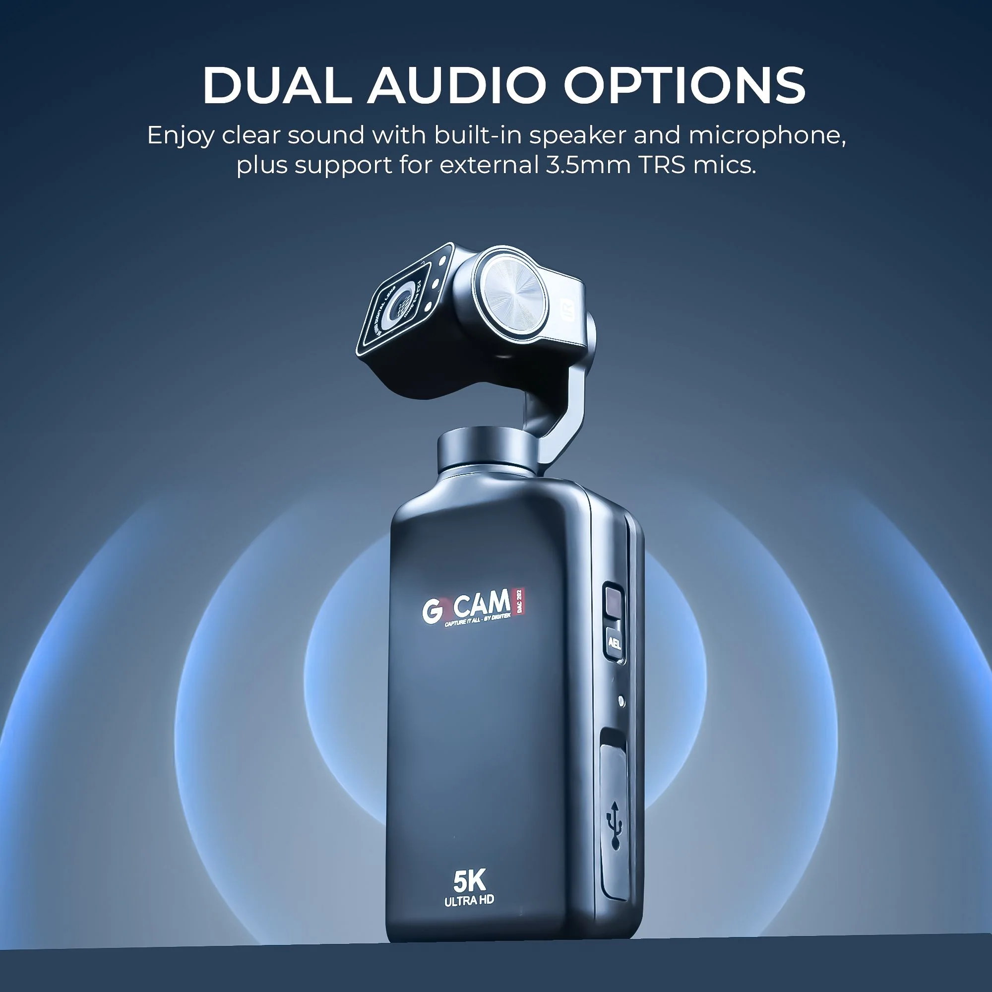 Digitek (DAC 202) 5K 3-Axis Handheld Action Camera with AI Face Tracking, 3.5” Rotating Screen, 48MP Sensor, Wi-Fi, Night Vision & External Mic Support - Image 7