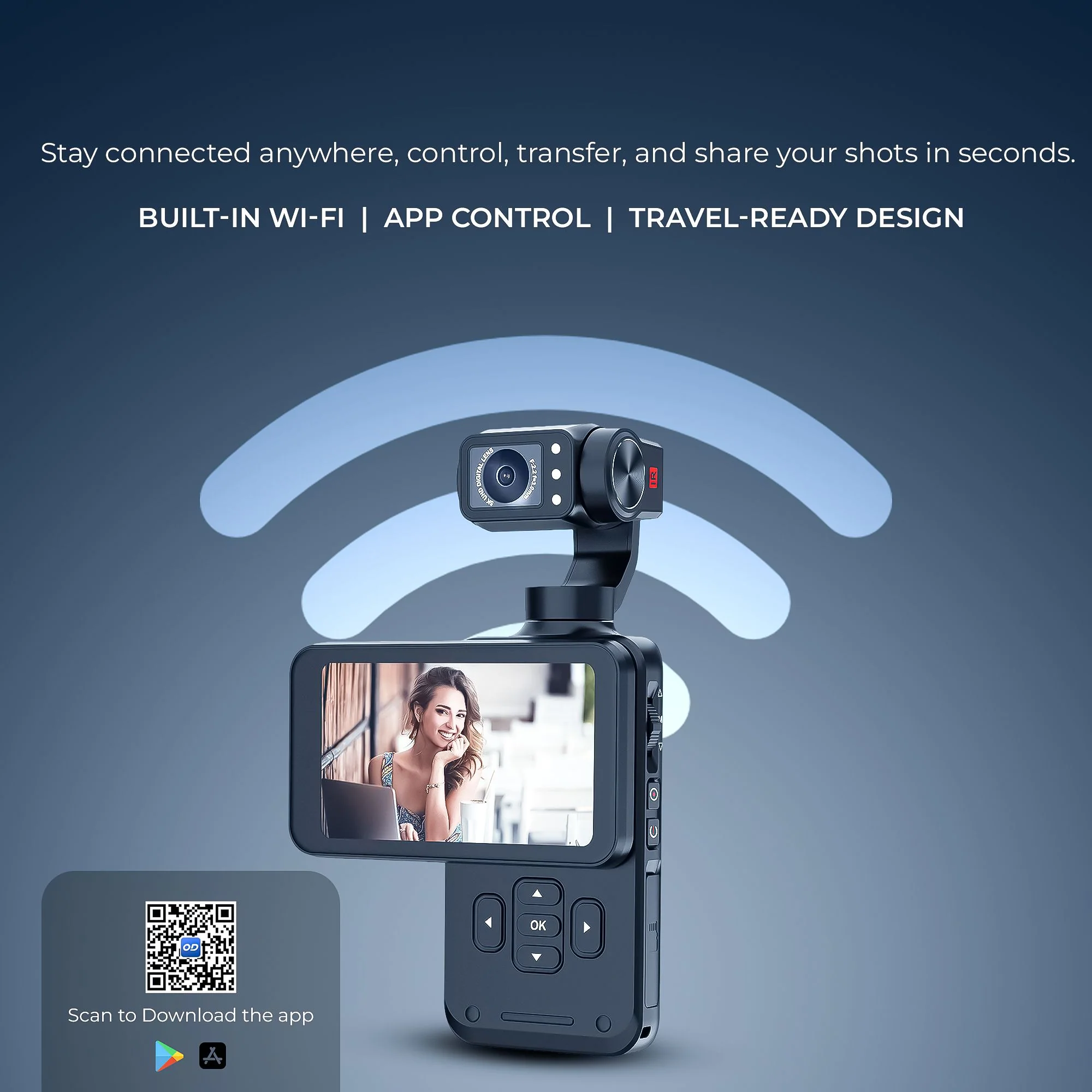 Digitek (DAC 202) 5K 3-Axis Handheld Action Camera with AI Face Tracking, 3.5” Rotating Screen, 48MP Sensor, Wi-Fi, Night Vision & External Mic Support - Image 9