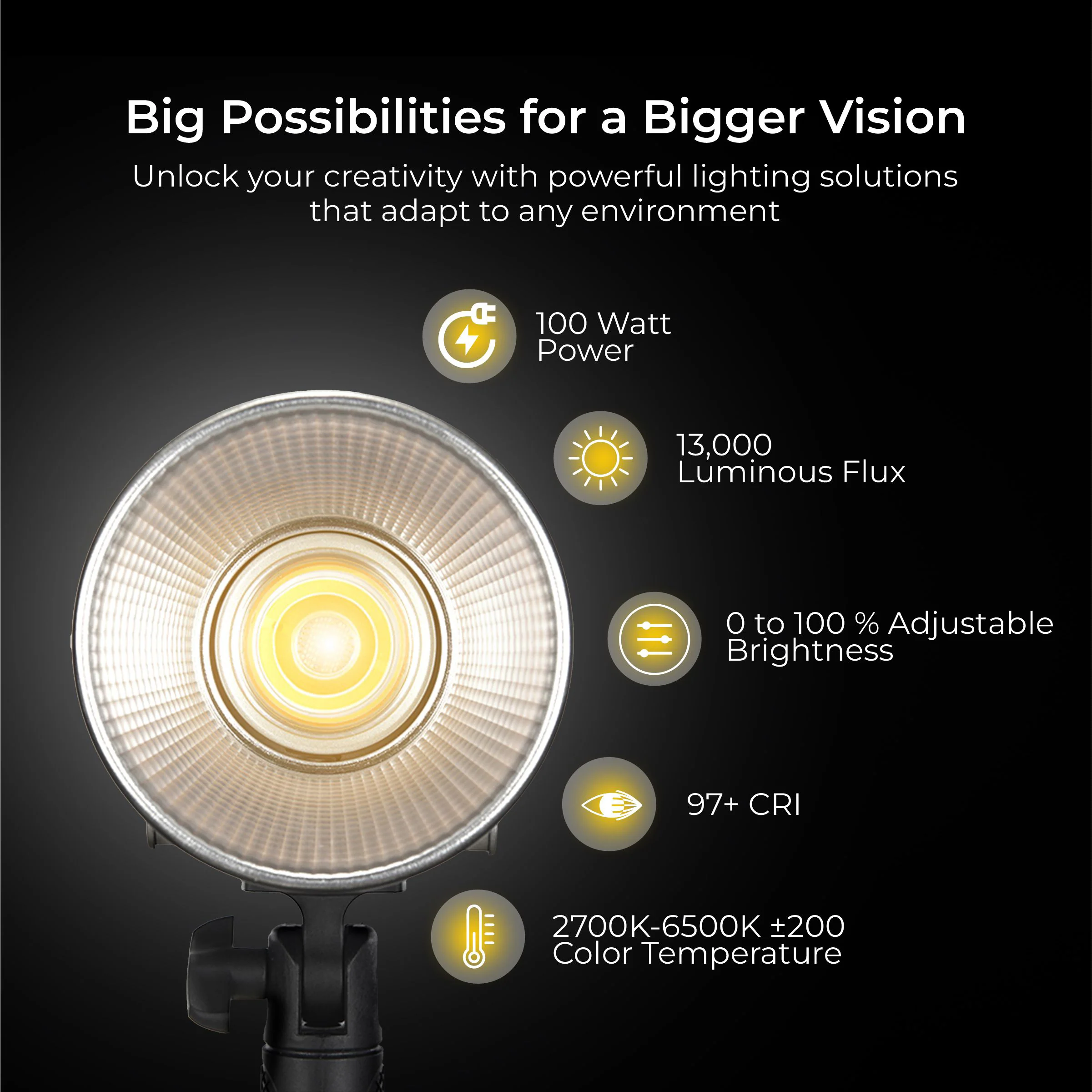 DIGITEK® (DCL-100 WBC) 100W Bi-Color Continuous LED Light with Mini Bowen Mount & Reflector, 2700K-6500K+200 Color Temp, 20FX Modes, 97+ CRI, 0-100% Brightness, APP Control, Lighting for Videography - Image 7