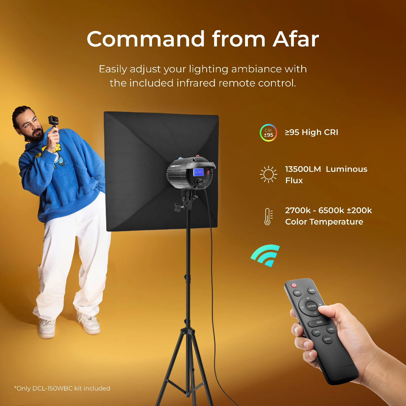 DIGITEK Lite (DCL-150WBC Combo) 150W Bi Color Continuous LED Light with 18CM Reflector & Infrared Remote, AC Power - 3000K-6500K Color Temperature Control, 95 CRI, 13500 Lumen, Ideal for Shooting - Image 4