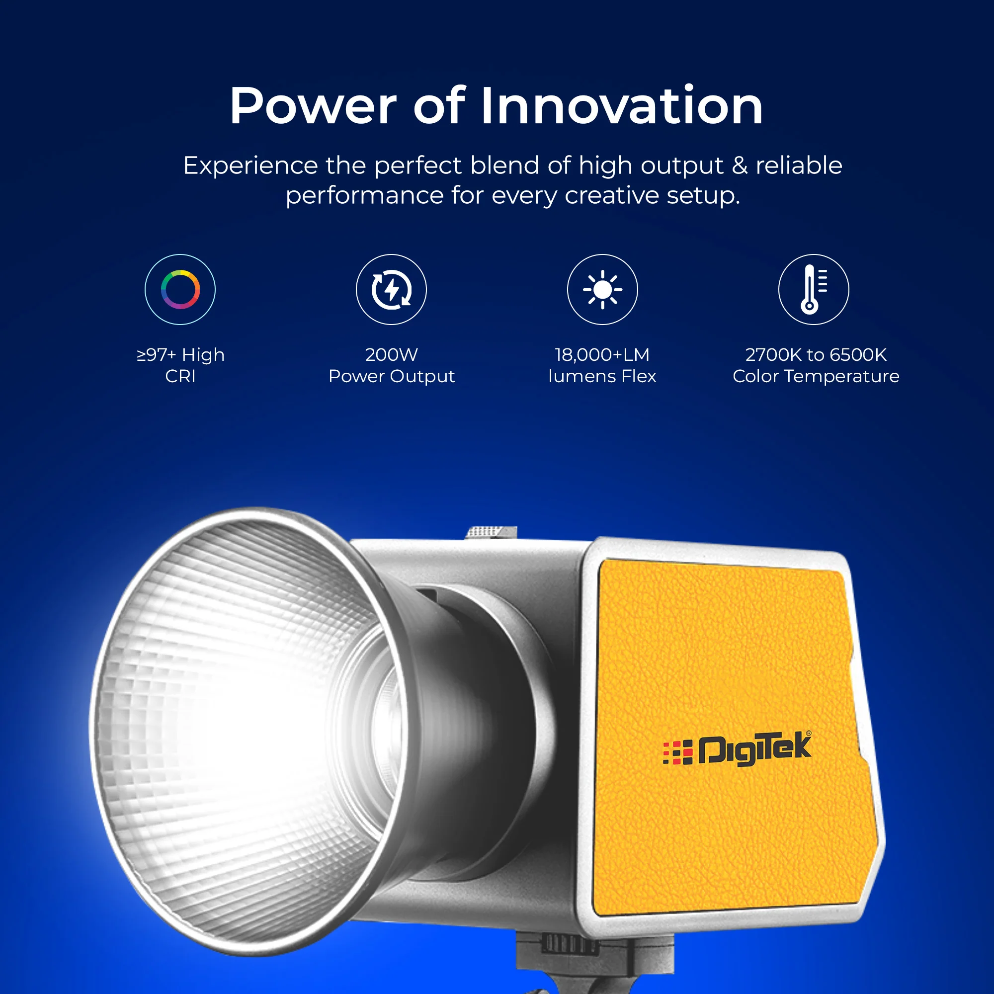 Digitek (DCL 200 WBC) 200W Bi-Color COB Continuous LED Video Light, Mini Bowens Mount with Reflector, 2700K–6500K ±200, 18000LM, CRI 97+, 12 FX Modes, App & Remote Control, For Studio, Photography & Videography - Image 3