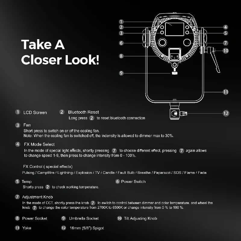 Digitek (DCL-400 WBC Combo) Continuous Light. Built with Solid Aluminium Alloy Frame. The Light has a Bi- Color 2700-6500K + 200 Output and a High CRI Rating - Image 10