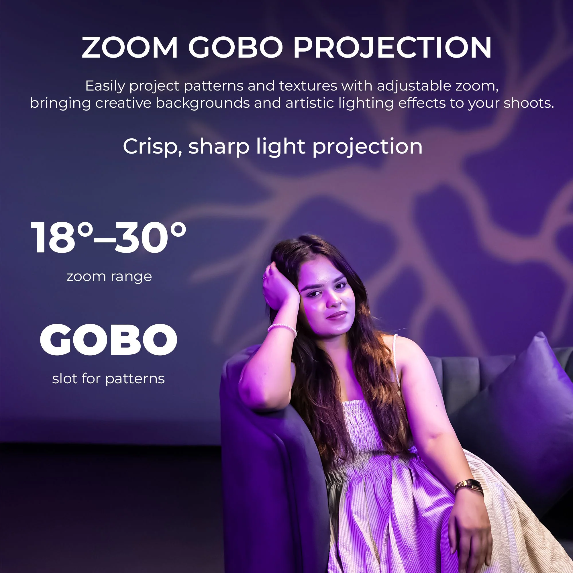 Digitek (DS 30 WTP) 30W Optical Snoot Zoom Gobo Projector, 12 Special Effects, 3900 Lumen, 3000mAh Battery, Dual Temp 2700K-6500K, 15 GOBOs and 5 Color Films, CRI ≥96, For Photo & Videography - Image 8