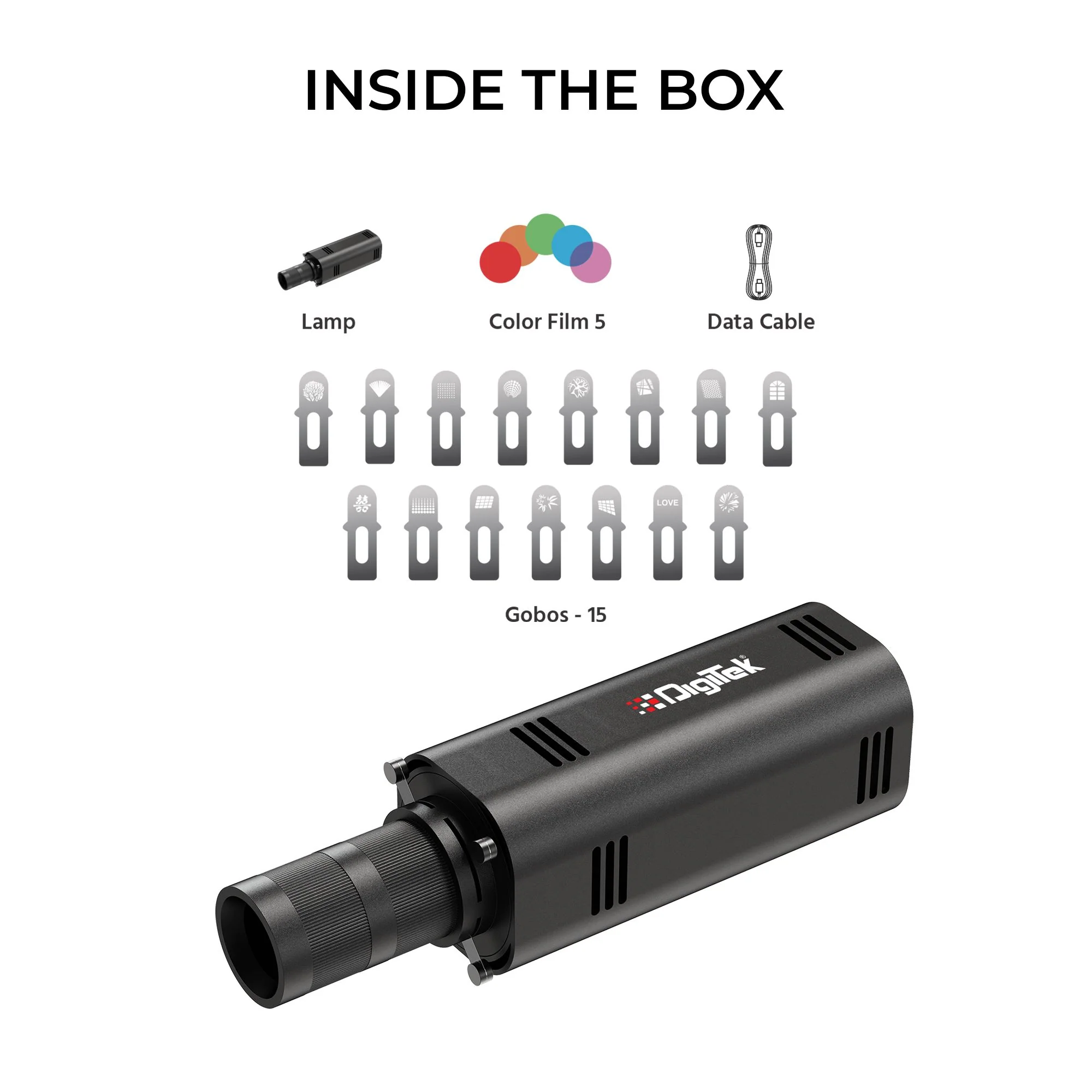 Digitek (DS 30 WTP) 30W Optical Snoot Zoom Gobo Projector, 12 Special Effects, 3900 Lumen, 3000mAh Battery, Dual Temp 2700K-6500K, 15 GOBOs and 5 Color Films, CRI ≥96, For Photo & Videography - Image 9