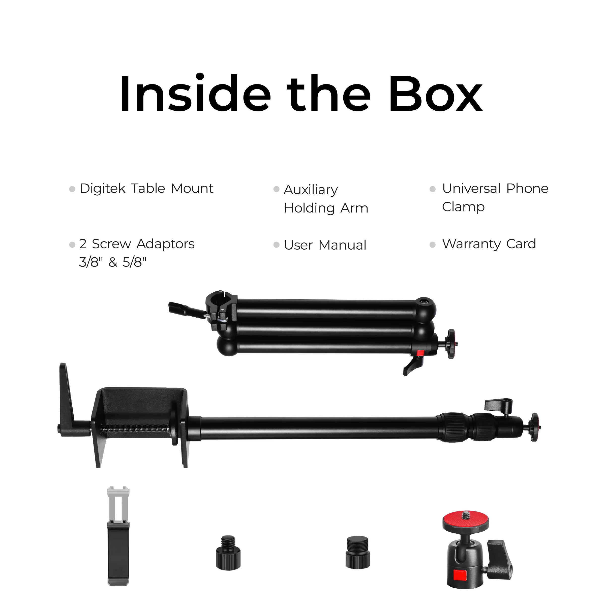 Digitek (DTMHA 001 )Table Mount with Auxiliary Holding Arm for Stream, Overhead Video, Desktop, Bedroom, Bedhead, Office - Image 3