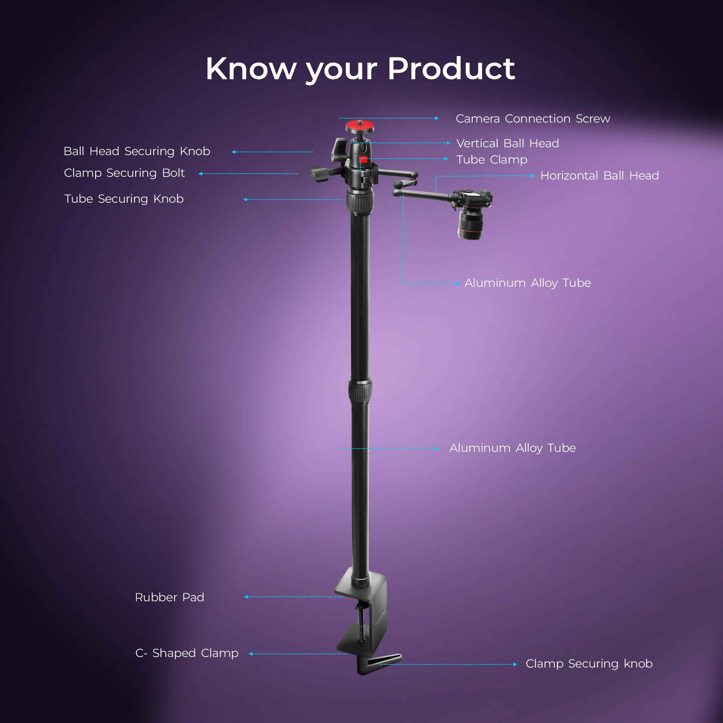 Digitek (DTMHA 001 )Table Mount with Auxiliary Holding Arm for Stream, Overhead Video, Desktop, Bedroom, Bedhead, Office - Image 6