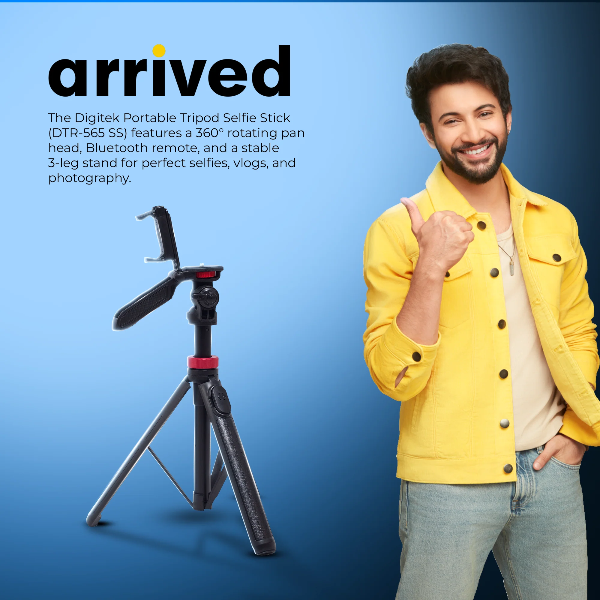 Digitek (DTR 565 SS) Tripod Selfie Stick with Wireless Remote, 360° Rotation, 7-Section Aluminum Rod, 1450mm Max Height, 3kg Load, GoPro Adapter – Compatible with Phone & Action Cameras - Image 2
