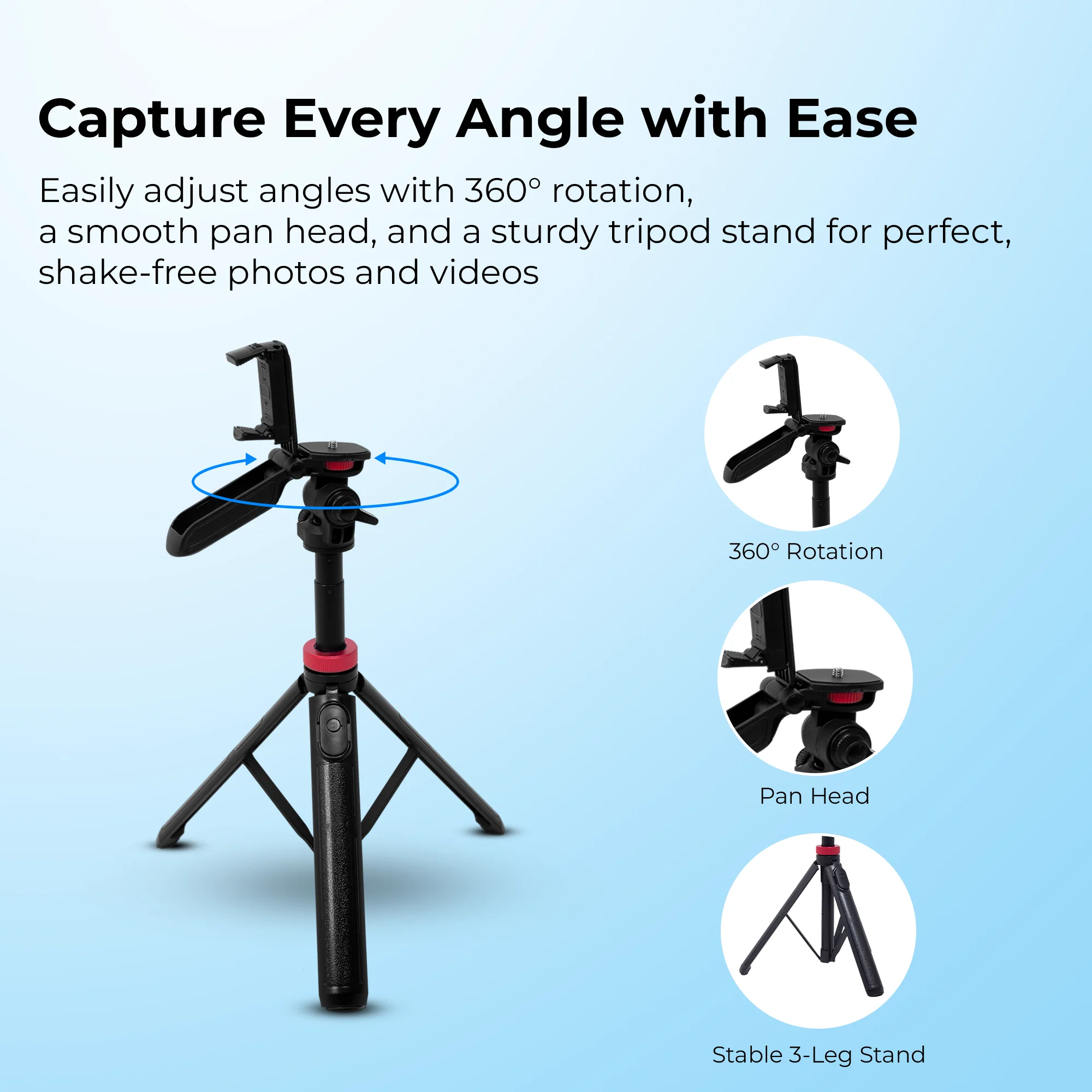 Digitek (DTR 565 SS) Tripod Selfie Stick with Wireless Remote, 360° Rotation, 7-Section Aluminum Rod, 1450mm Max Height, 3kg Load, GoPro Adapter – Compatible with Phone & Action Cameras - Image 4