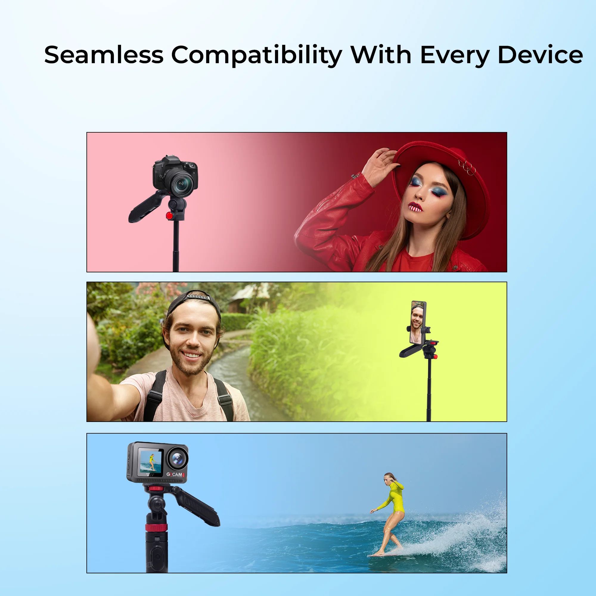 Digitek (DTR 565 SS) Tripod Selfie Stick with Wireless Remote, 360° Rotation, 7-Section Aluminum Rod, 1450mm Max Height, 3kg Load, GoPro Adapter – Compatible with Phone & Action Cameras - Image 8