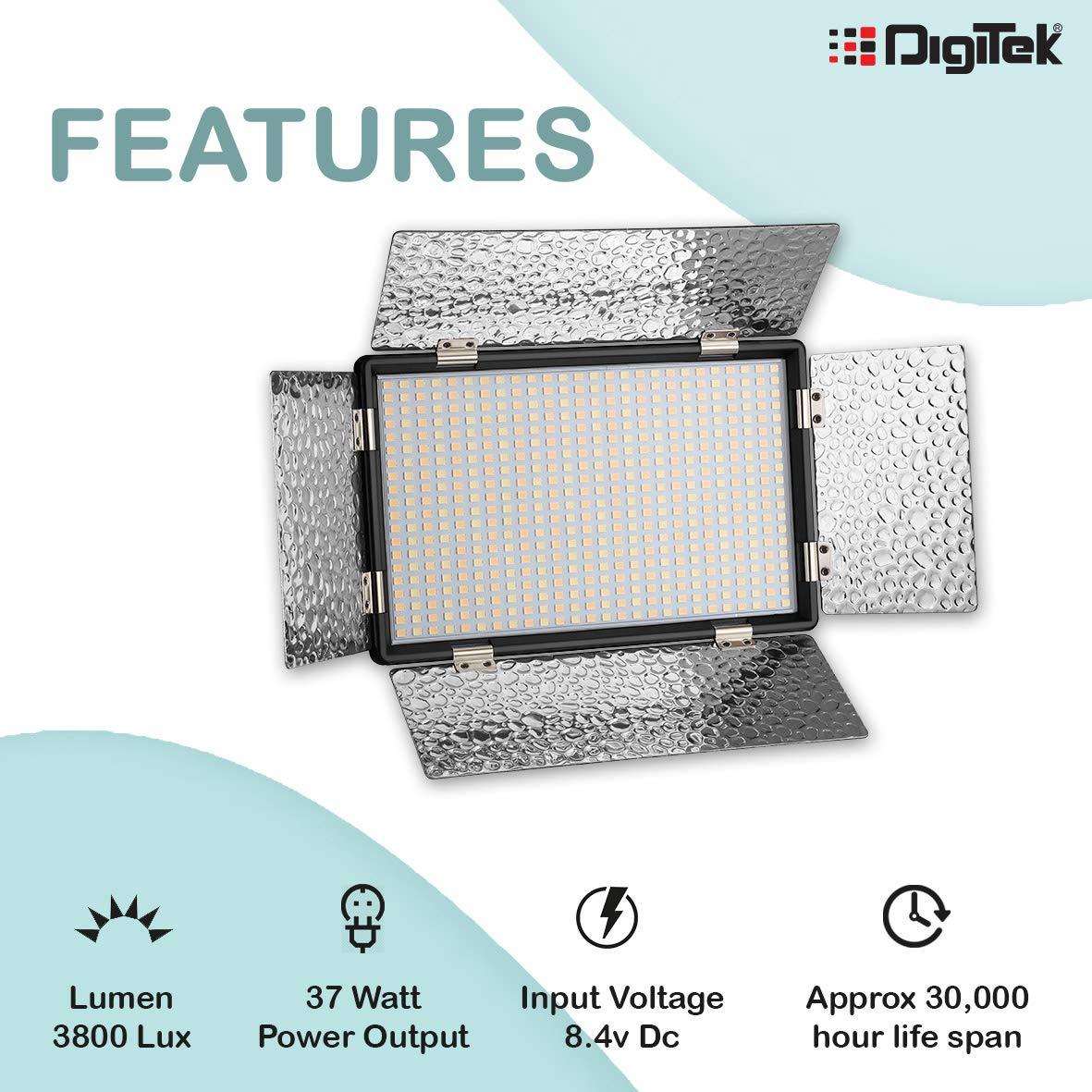 Digitek (LED D520B COMBO F-750MU) Bi-color LED D520B Video Light | Dimmable Light with 4 Detachable Barndoor | Compatible with Tripods, Monopods, Cameras, Table stand & Camcorder | For YouTube Video , Product Photography, Makeup shoot and more. - Image 4