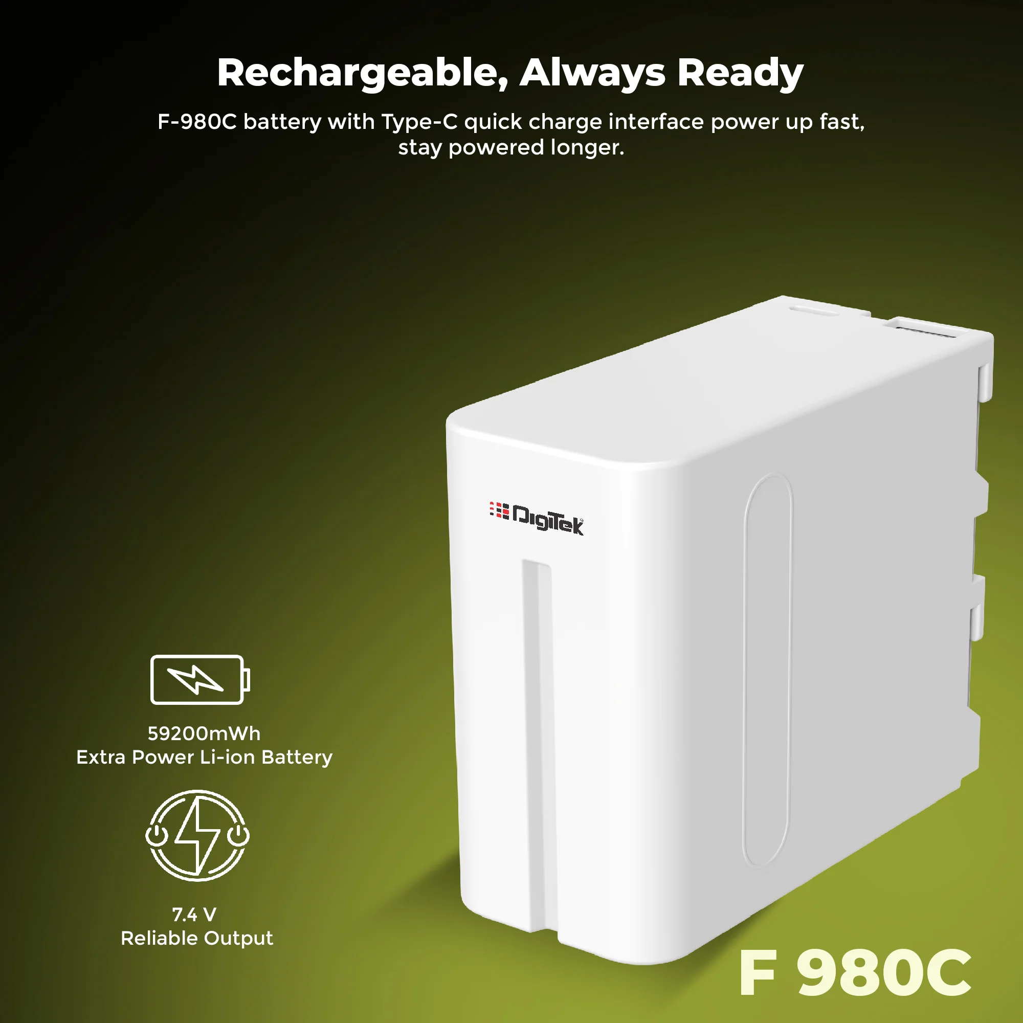 DIGITEK (NP-F980 C Platinum) 7.4v 16000mAh Platinum Extra Power Secondary Rechargeable Li-ion Camera Battery with 5V Type C Charging Port - Image 4