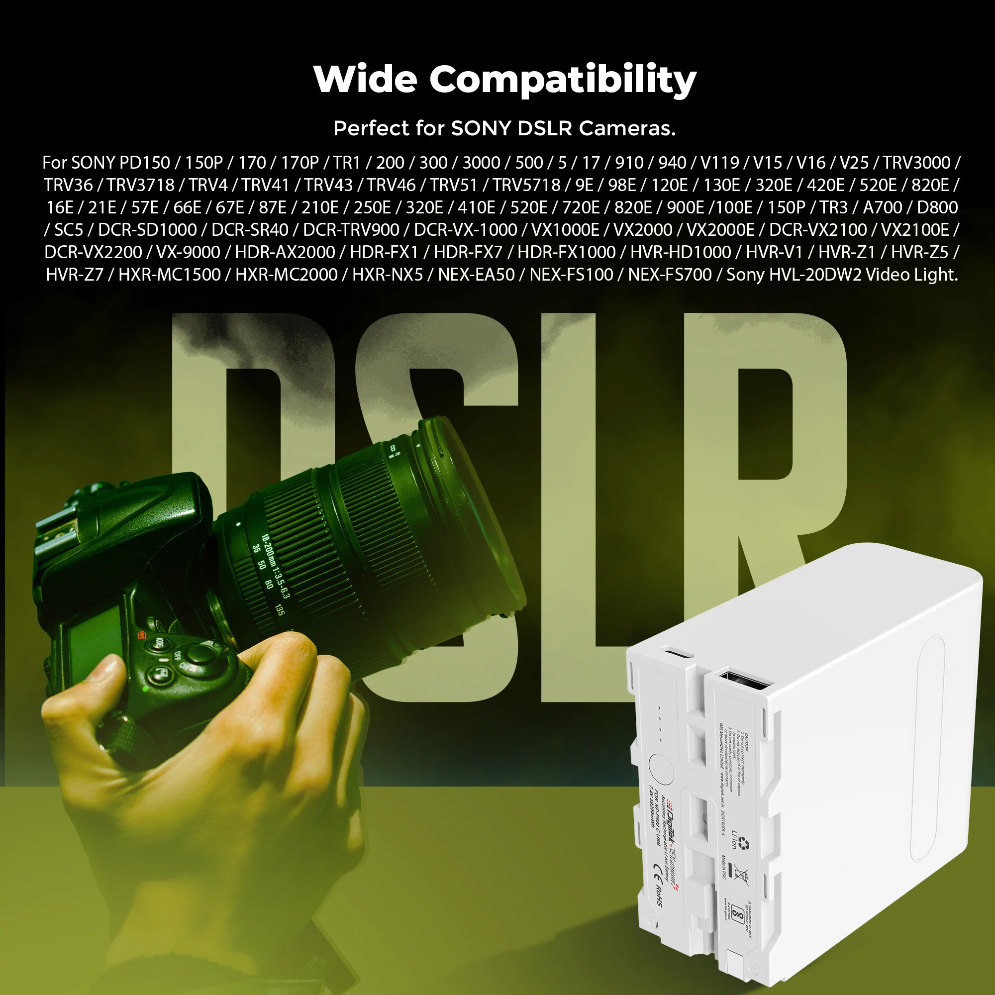 DIGITEK (NP-F980 C Platinum) 7.4v 16000mAh Platinum Extra Power Secondary Rechargeable Li-ion Camera Battery with 5V Type C Charging Port - Image 6