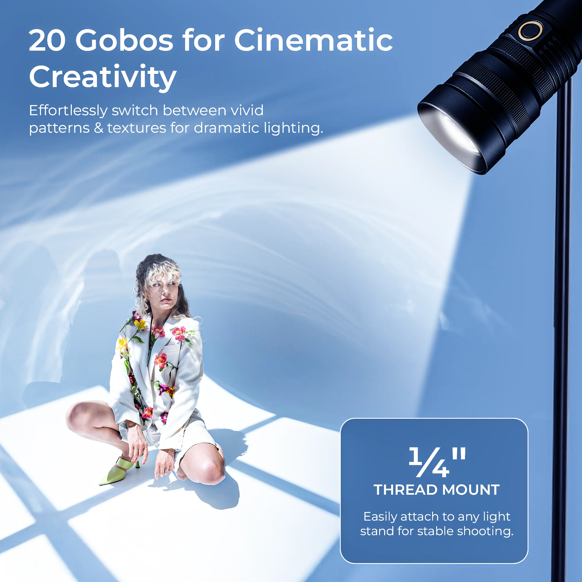 Digitek (DS 40 WTP PRO) Portable Torch Projector Snoot with Dedicated Professional Lens & Push Pull Adjustable Focused Beam, 20 Projection GOBOs - Image 5