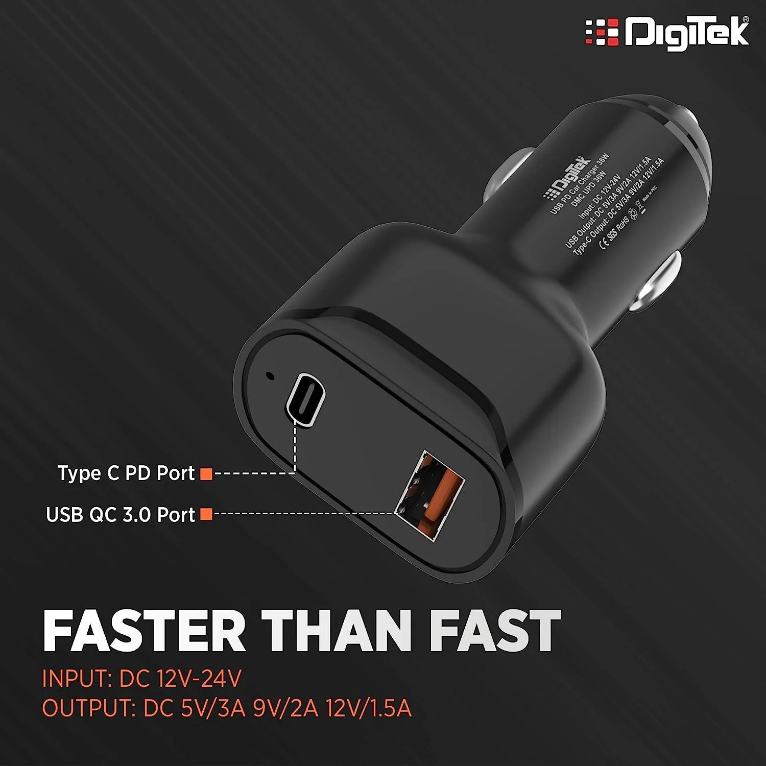 Digitek (DMC UPD 36W, Black) Cellular Phones Qc Pd 36W Car Charger With Quick Charge 3.0 And Power Delivery, Type-C & Usb Port With Wide Compatibility (DMC UPD 36W, Black) - Image 5
