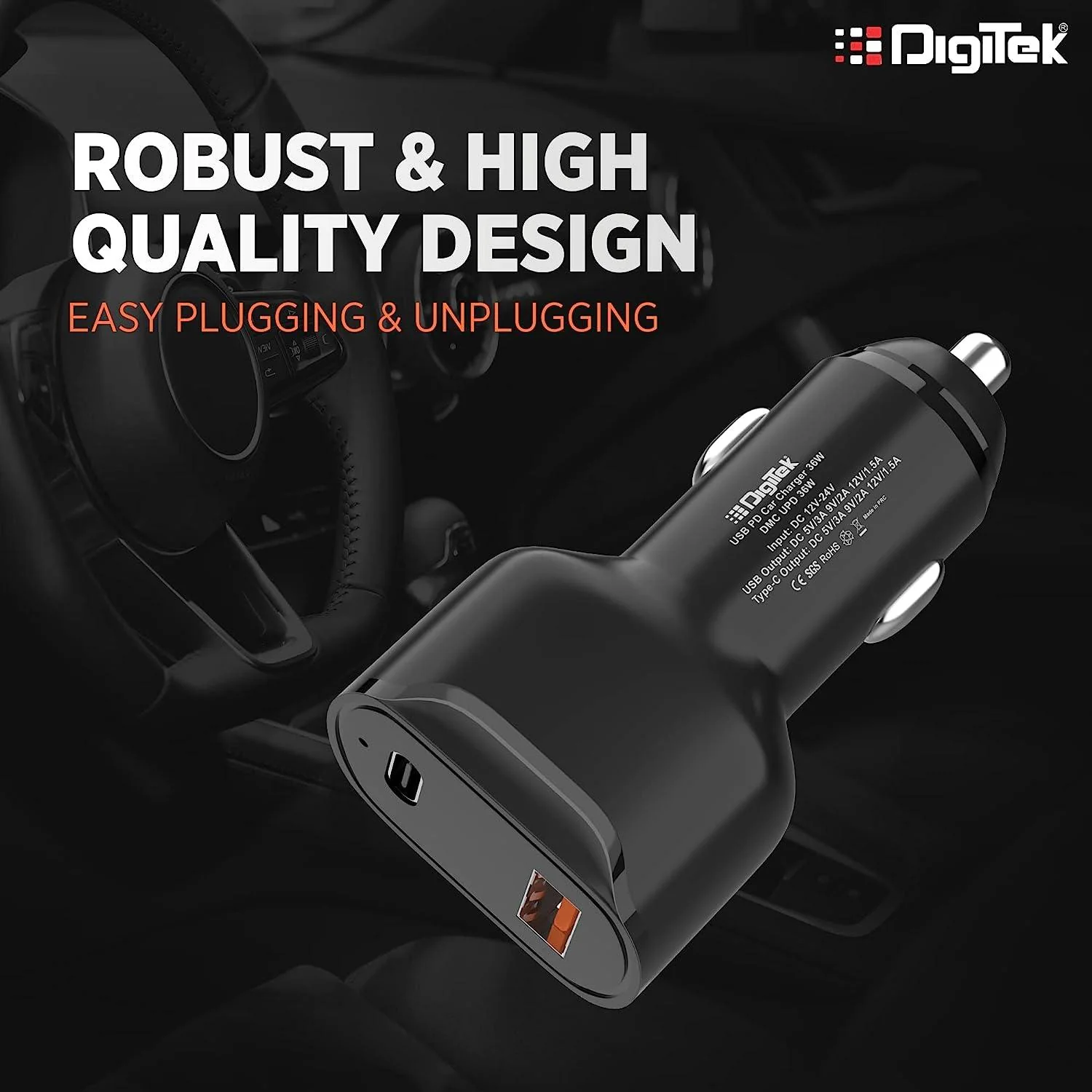Digitek (DMC UPD 36W, Black) Cellular Phones Qc Pd 36W Car Charger With Quick Charge 3.0 And Power Delivery, Type-C & Usb Port With Wide Compatibility (DMC UPD 36W, Black) - Image 6