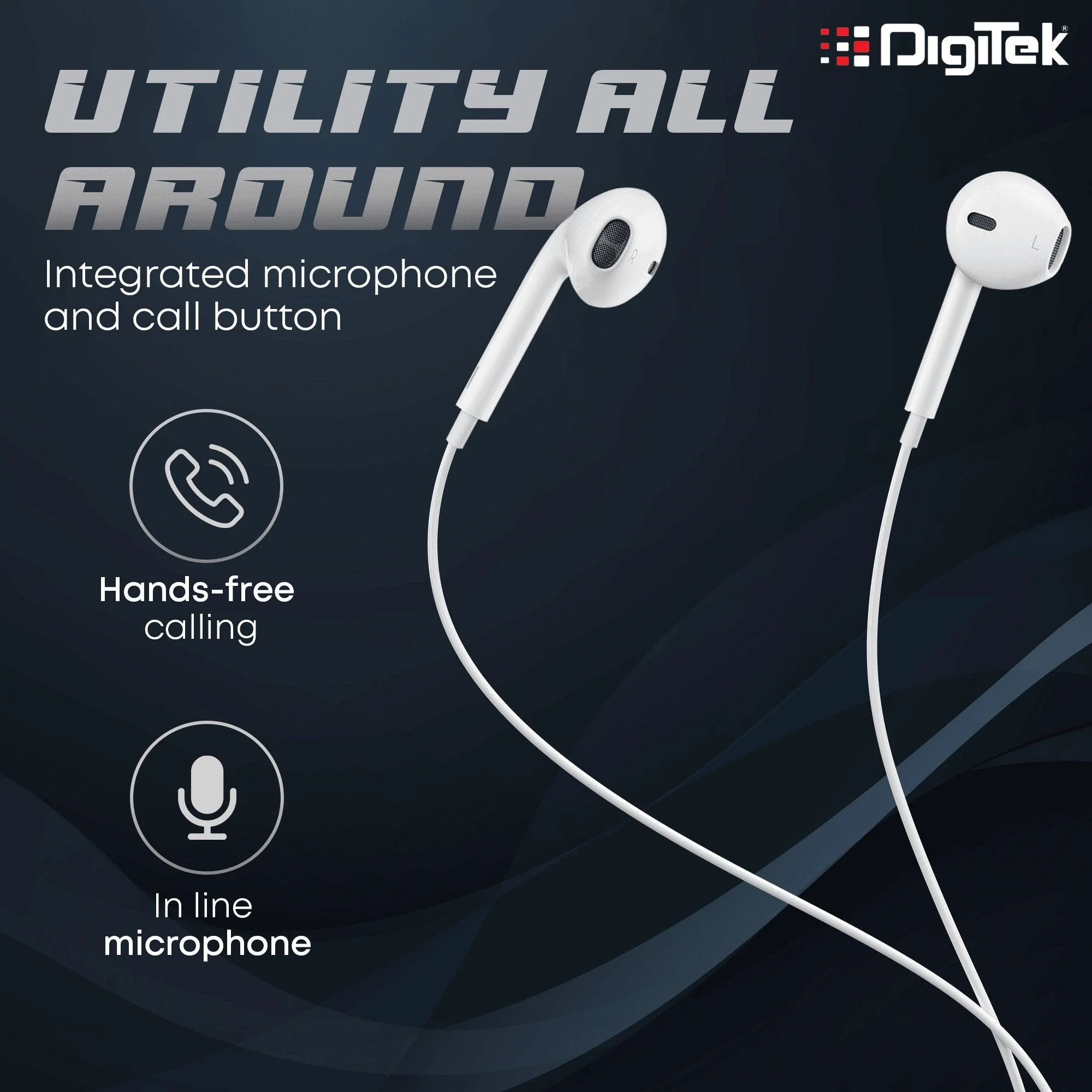 Digitek (DE 044) in-Ear Wired Stereo Earphone DE 044, Built-in Microphone, Tangle Resistant Cable(White) - Image 4