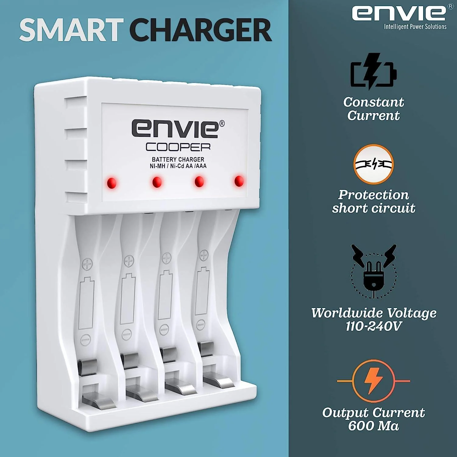 ENVIE (ECR-20 4xAA Ni-Cd 1000) Beetle Charger with Envie Ni-Cd1000mAh Batteries. - Image 4