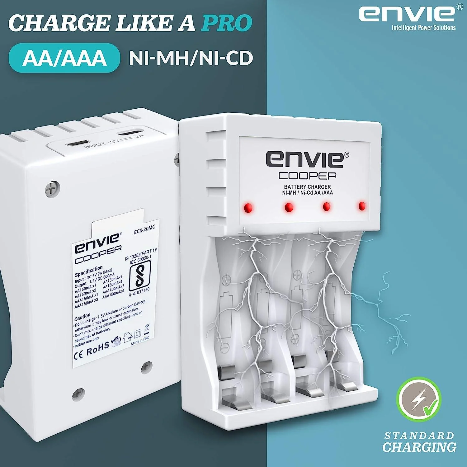 ENVIE (ECR-20 4xAA Ni-Cd 1000) Beetle Charger with Envie Ni-Cd1000mAh Batteries. - Image 5