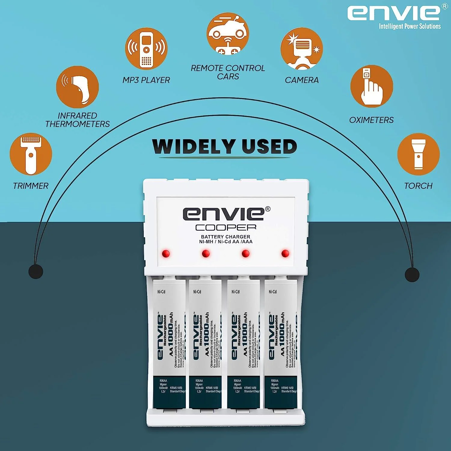 ENVIE (ECR-20 4xAA Ni-Cd 1000) Beetle Charger with Envie Ni-Cd1000mAh Batteries. - Image 6