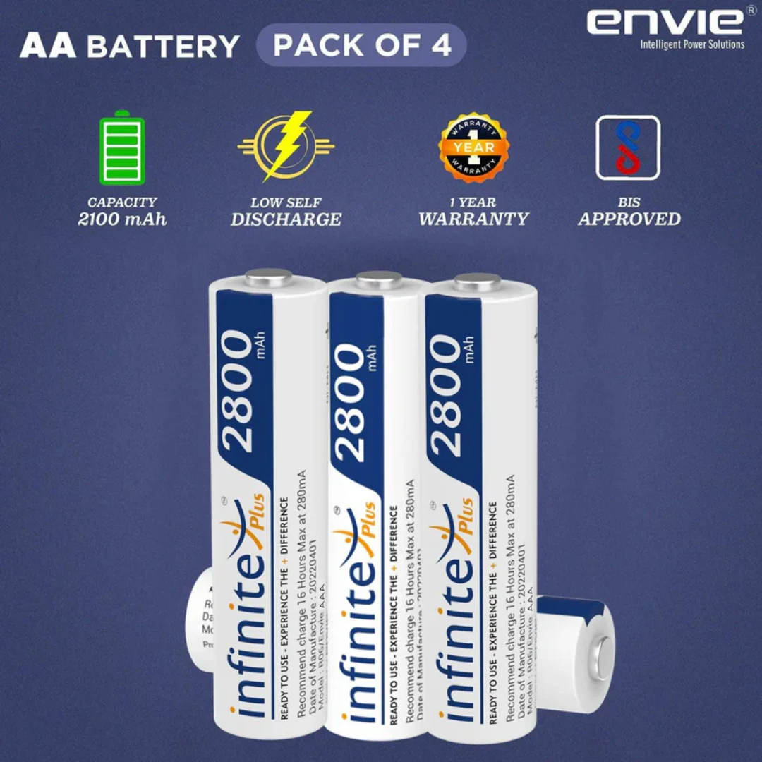 ENVIE (AA28004PL) AA Rechargeable Batteries | High Capacity Ni-MH | 2800 mAh | Low Self Discharge | Pre-Charged (Pack Of 4) (AA28004PL) - Image 3