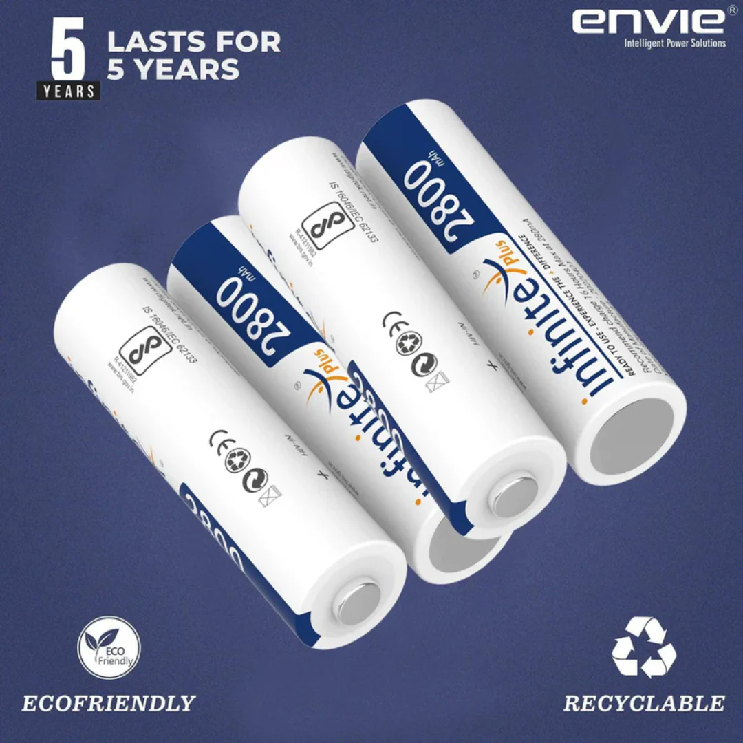 ENVIE (AA28004PL) AA Rechargeable Batteries | High Capacity Ni-MH | 2800 mAh | Low Self Discharge | Pre-Charged (Pack Of 4) (AA28004PL) - Image 5