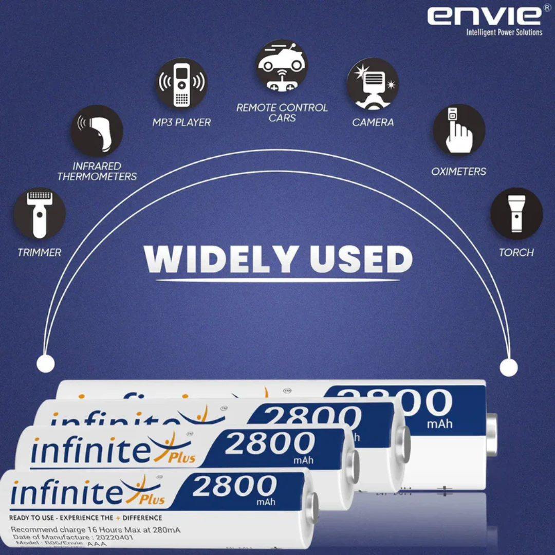 ENVIE (AA28004PL) AA Rechargeable Batteries | High Capacity Ni-MH | 2800 mAh | Low Self Discharge | Pre-Charged (Pack Of 4) (AA28004PL) - Image 6