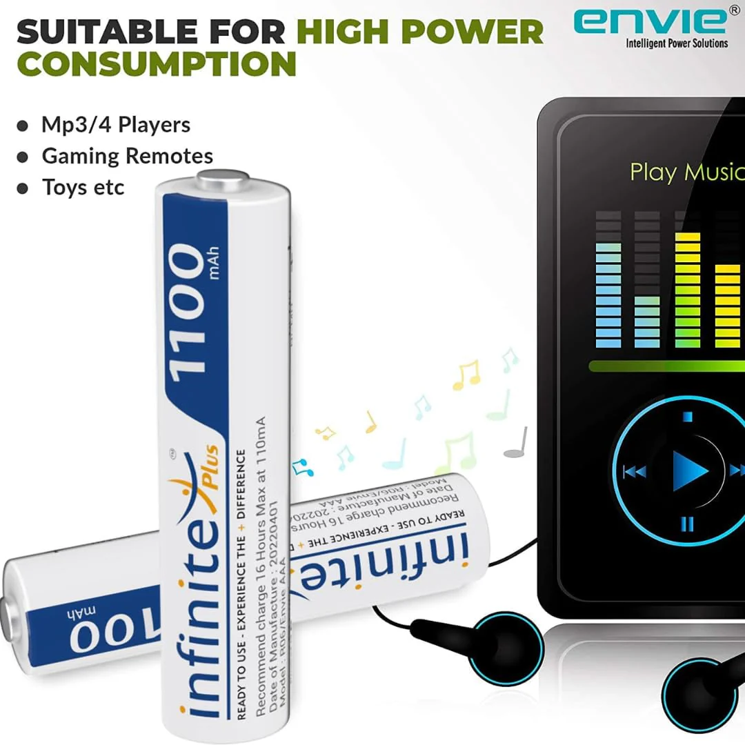 ENVIE AAA Rechargeable Batteries, High-Capacity Ni-MH 1100 mAh, Low Self Discharge, Pre-Charged (Pack of 2) (AAA11002PL) - Image 4