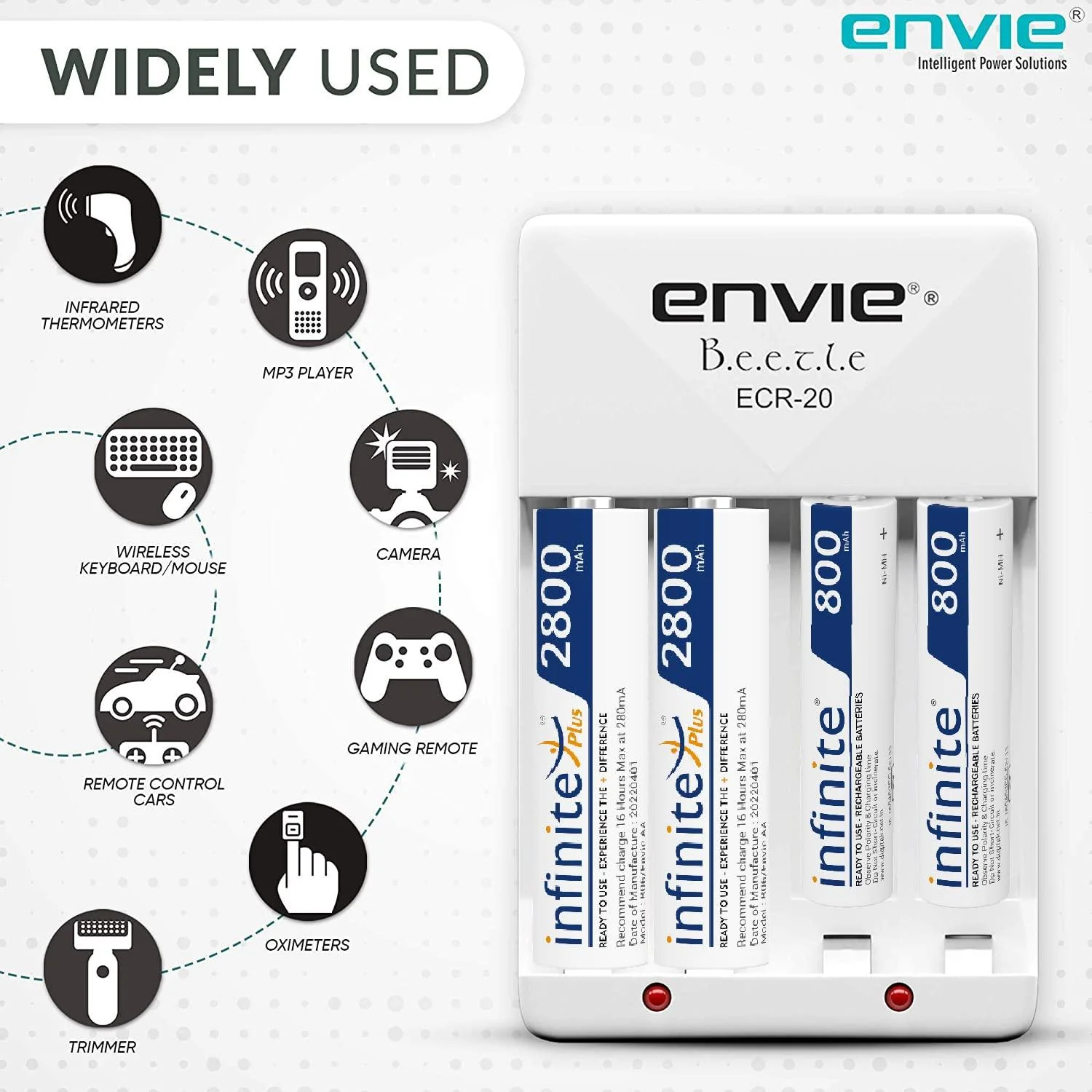 ENVIE (ECR20 2800 800 2PL) High Speed Wall Plug Charger ECR 20 for AA & AAA Ni-mh/Ni-cd Rechargeable Batteries | 2000MA Output Current | with 2 xAA2800 & 2xAAA800 Rechargeable Batteries (ECR20 2800 800 2PL) - Image 6