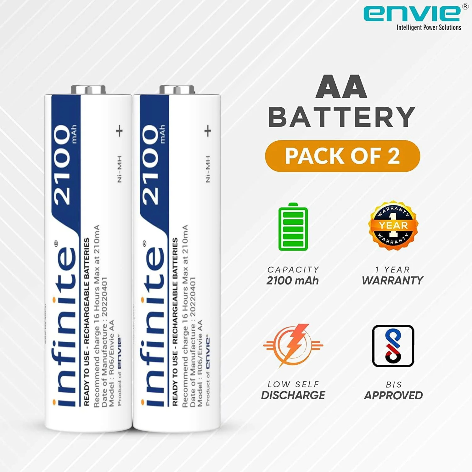 ENVIE (ECR20AA21002PL) High Speed Wall Plug Charger ECR 20 for AA & AAA Ni-mh/Ni-cd Rechargeable Batteries | 2000MA Output Current | with 2 AA2100 Ni-mh Batteries - Image 3