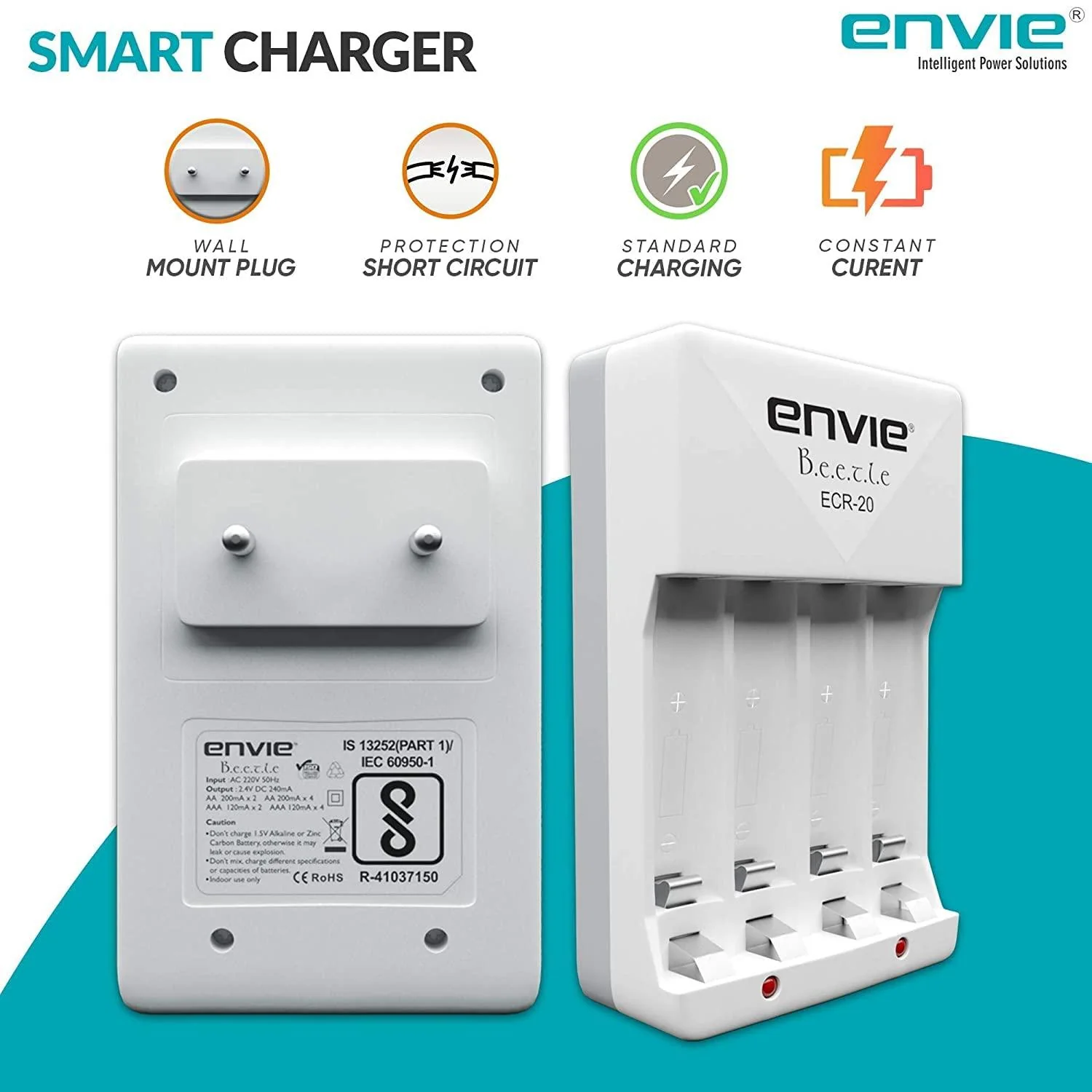 ENVIE (ECR20AA21002PL) High Speed Wall Plug Charger ECR 20 for AA & AAA Ni-mh/Ni-cd Rechargeable Batteries | 2000MA Output Current | with 2 AA2100 Ni-mh Batteries - Image 5