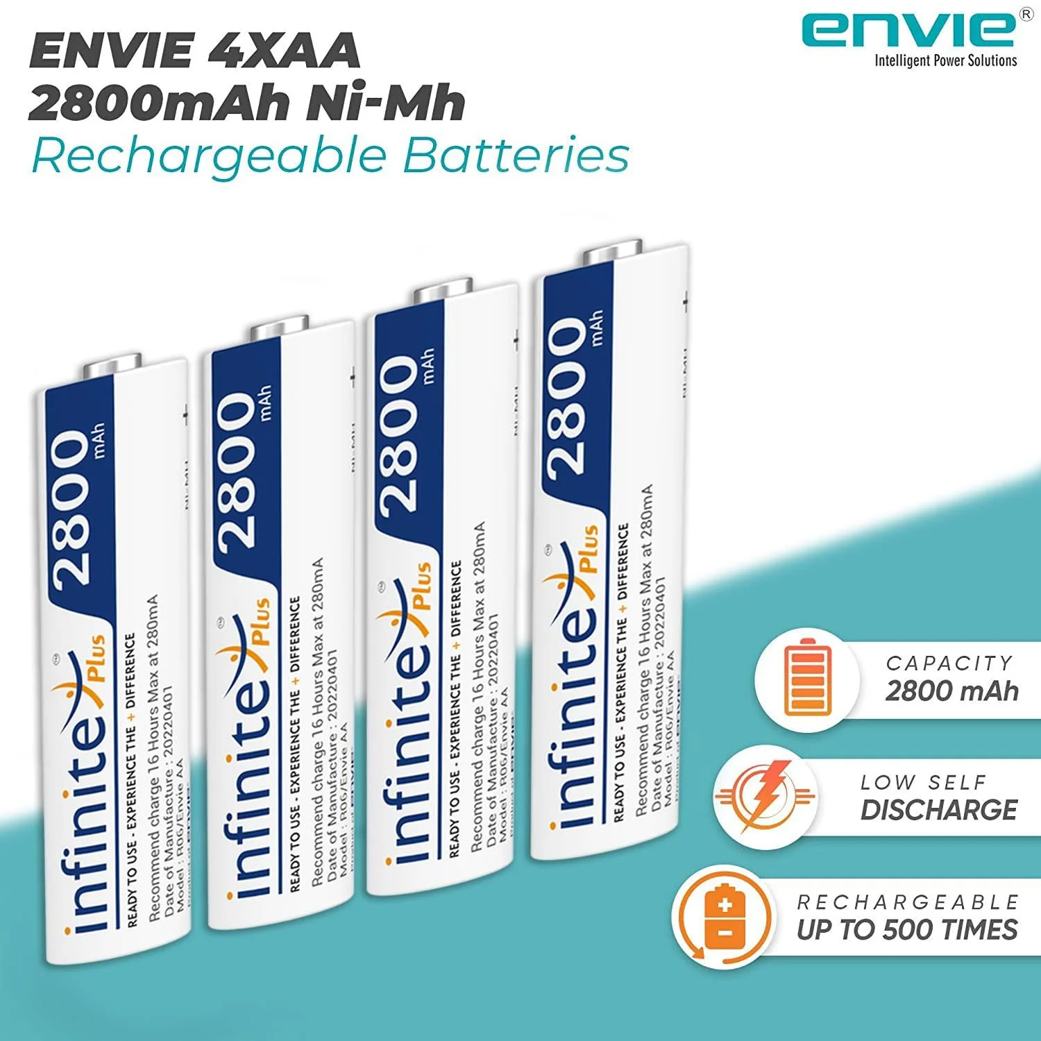 ENVIE (ECR11MC + 2800 4PL) SprintX Ultra Fast Rechargeable Batteries Charger for AA & AAA Ni-MH with 4xAA2800mah Rechargeable Batteries, with Over Charge Protection - Image 3