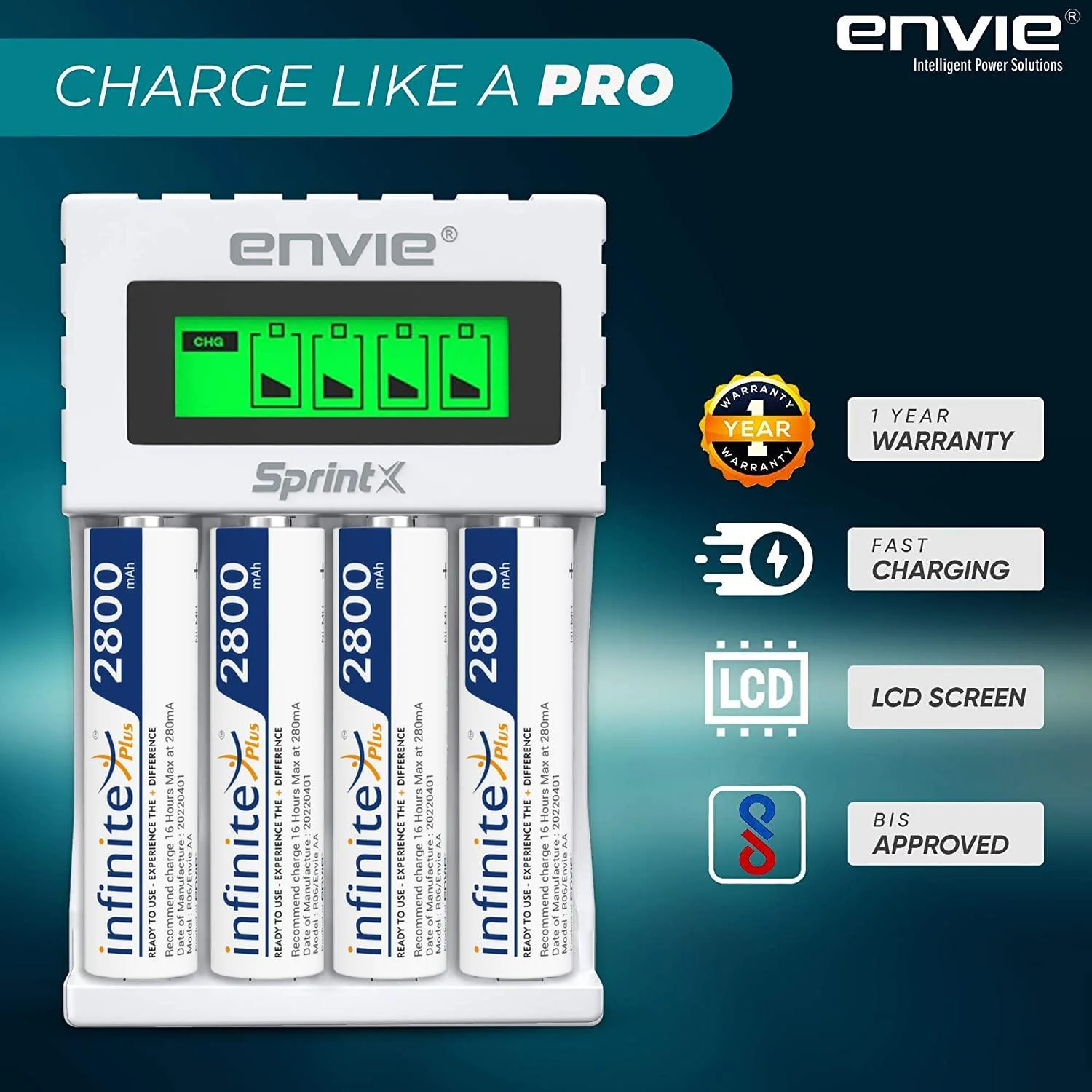 ENVIE (ECR11MC + 2800 4PL) SprintX Ultra Fast Rechargeable Batteries Charger for AA & AAA Ni-MH with 4xAA2800mah Rechargeable Batteries, with Over Charge Protection - Image 5