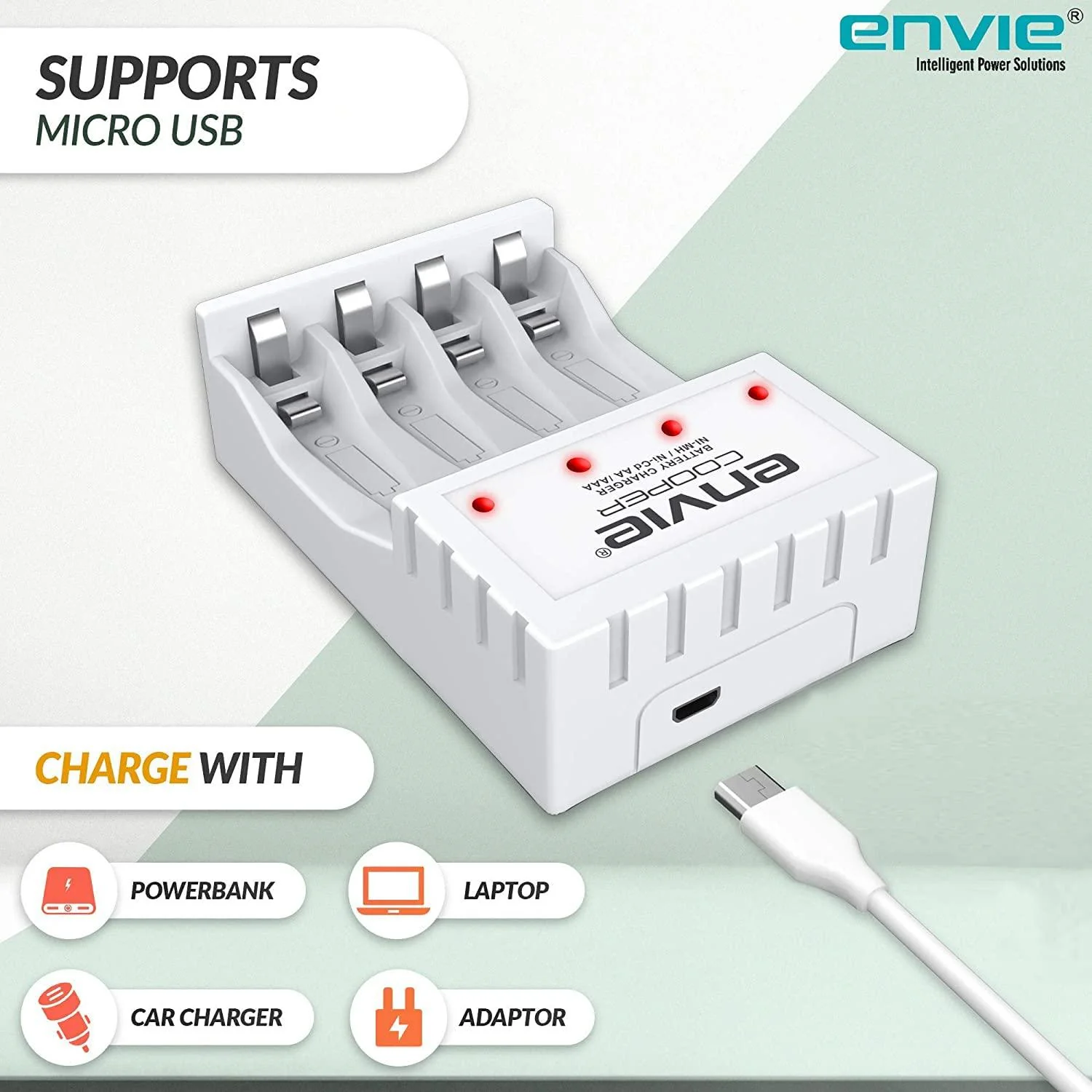 ENVIE (ECR 20 MC+4xAA2800) Standard Rechargeable Battery Charger for AA & AAA Ni-mh/Ni-Cd with 4xAA2800 Rechargeable Batteries - Image 3