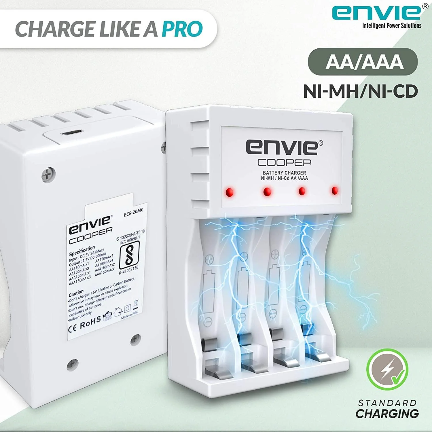 ENVIE (ECR 20 MC+4xAA2800) Standard Rechargeable Battery Charger for AA & AAA Ni-mh/Ni-Cd with 4xAA2800 Rechargeable Batteries - Image 5